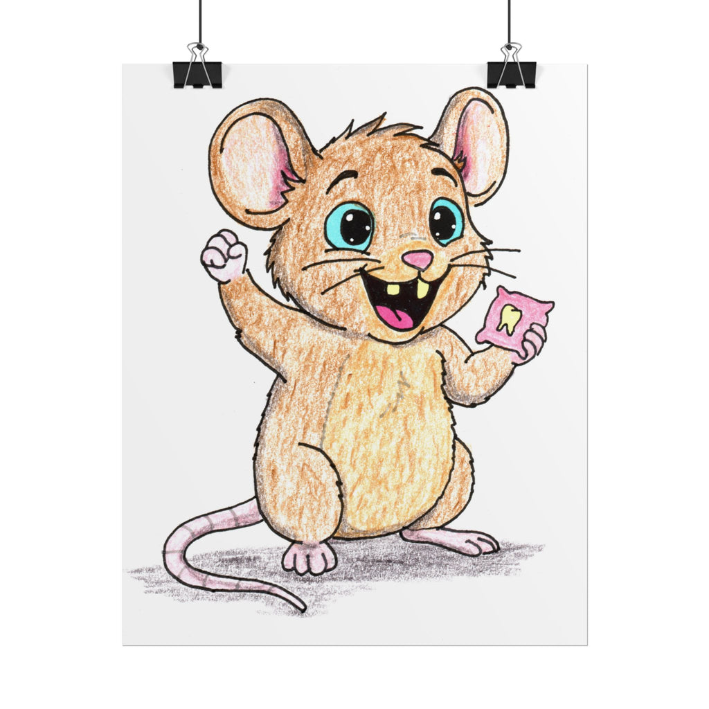 Mouse Celebrates His First Tooth | Hand Drawn Wall Art Print | Tooth Fairy Gift