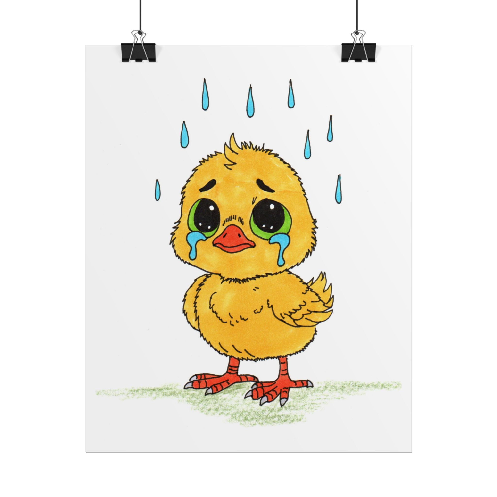 Sad Chick in the Rain Print, Hand Drawn Baby Bird Wall Art, Nursery Decor, Emotional Animal Illustration, Kids Room Artwork