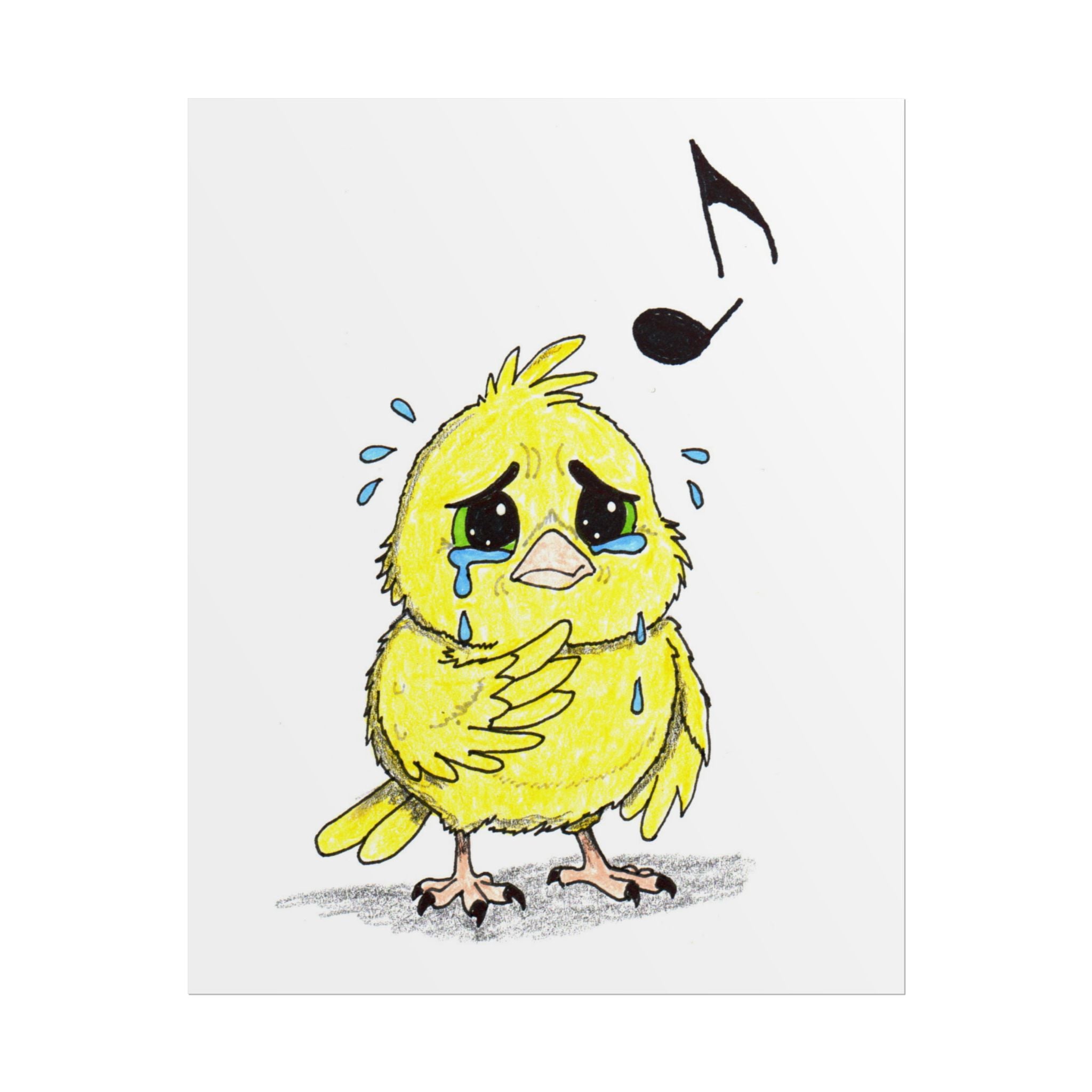Sad Canary Lost Her Song Art Print | Hand Drawn Bird Wall Decor