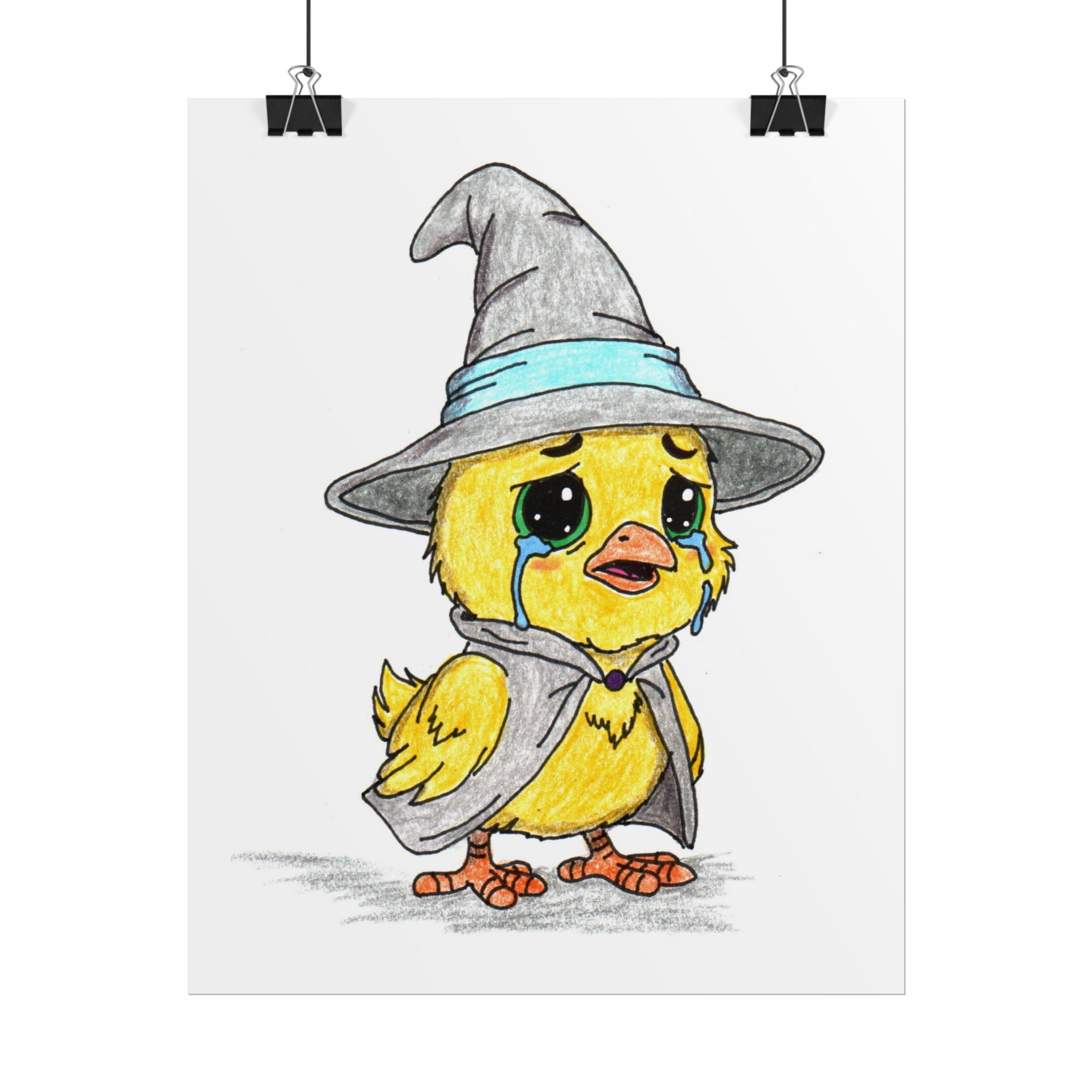 Wizard Chick Lost Her Magic Wand Print | Hand Drawn Fantasy Bird Wall Art
