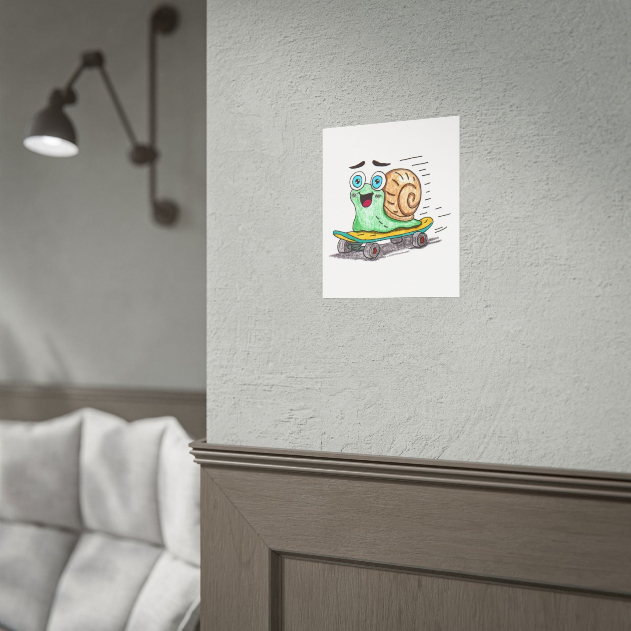 She Found Her Speed | Hand Drawn Snail Print | Cute Skateboard Snail Wall Art