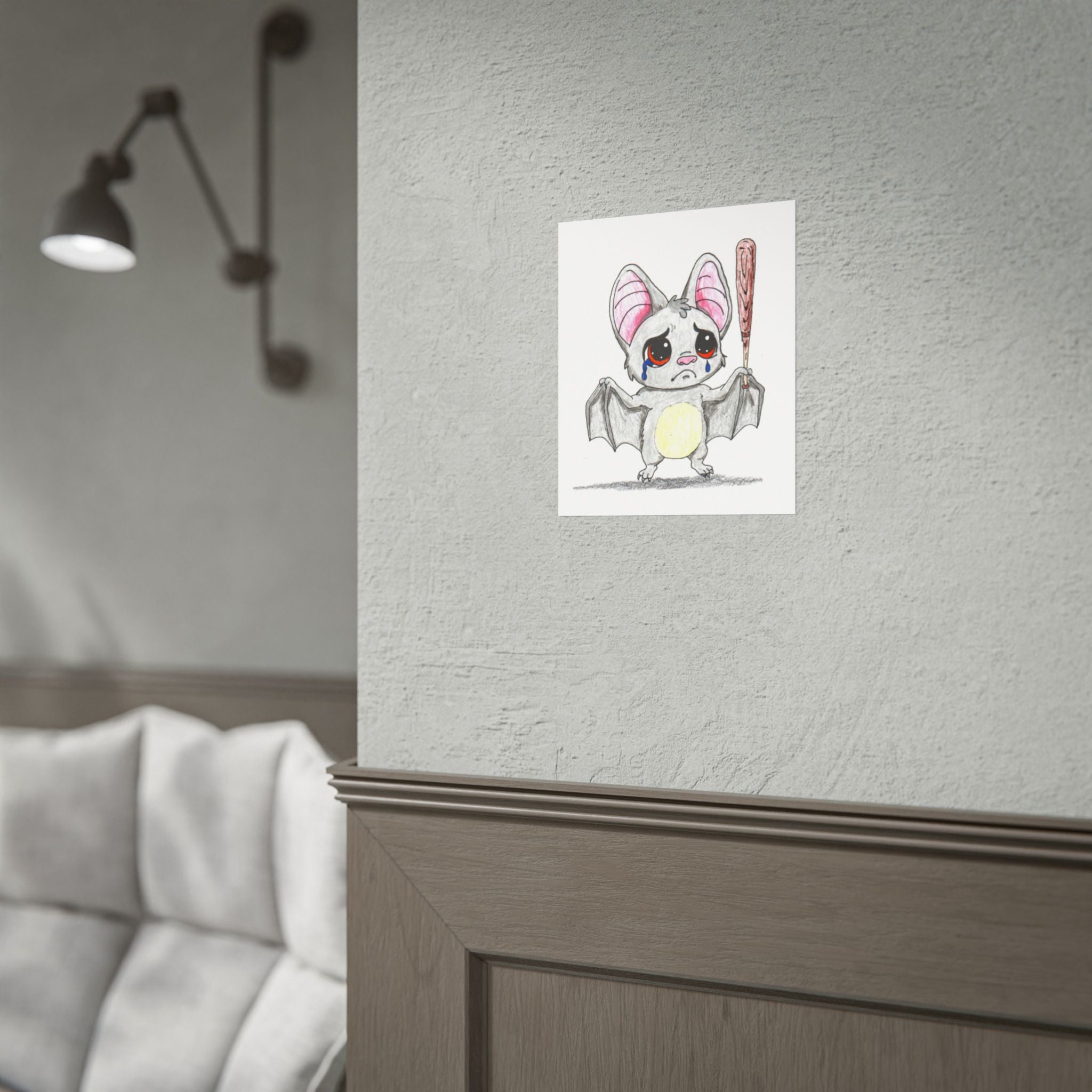 Lost His Baseball Bat Print | Sad Bat Wall Art | Lost & Found Critter 8x10 Print