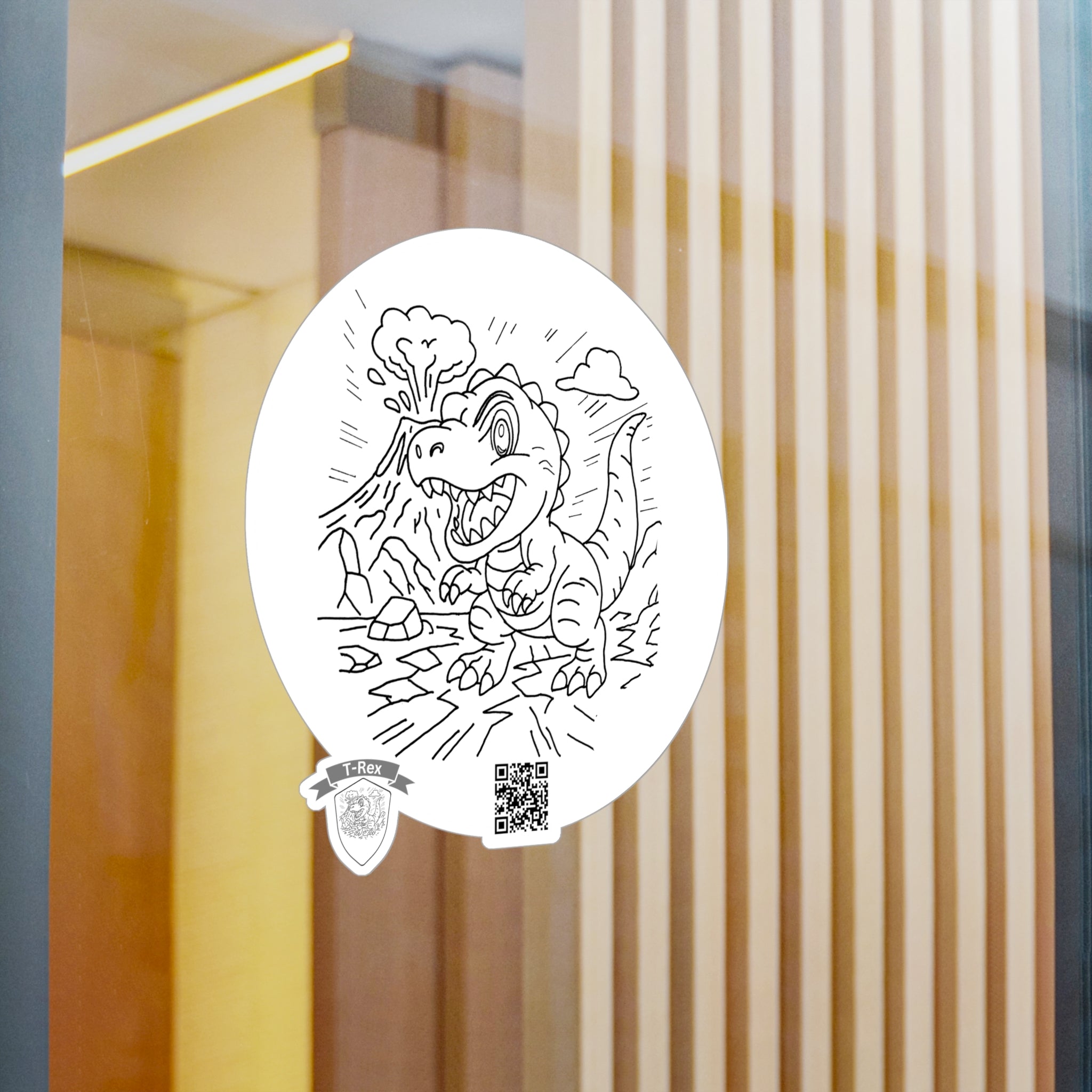 T-Rex Kiss-Cut Vinyl Decal | Fun Hand-Drawn Dinosaur Sticker with QR Code | Great for Laptops, Notebooks, and Gifts