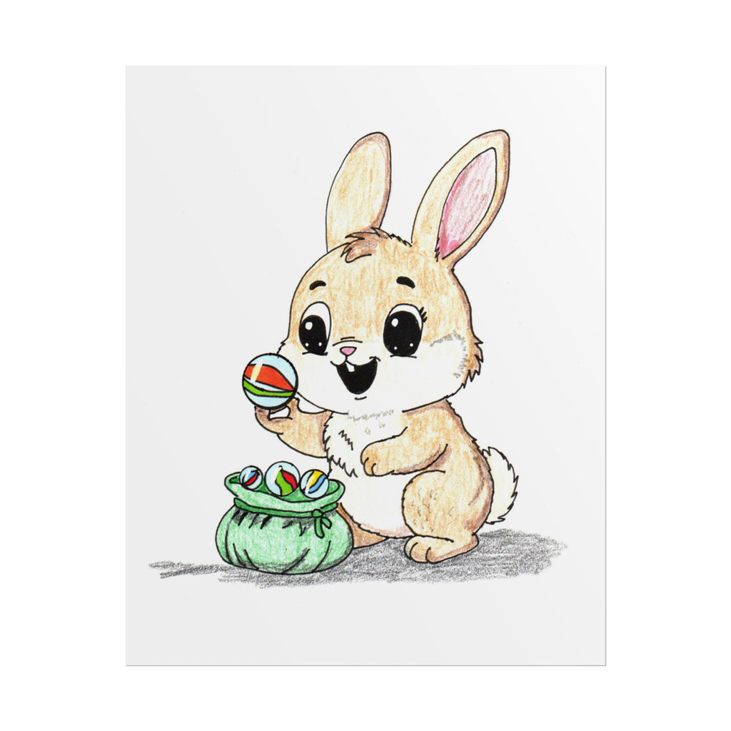 Found Her Marbles Rabbit Art Print | Hand Drawn Bunny Wall Decor