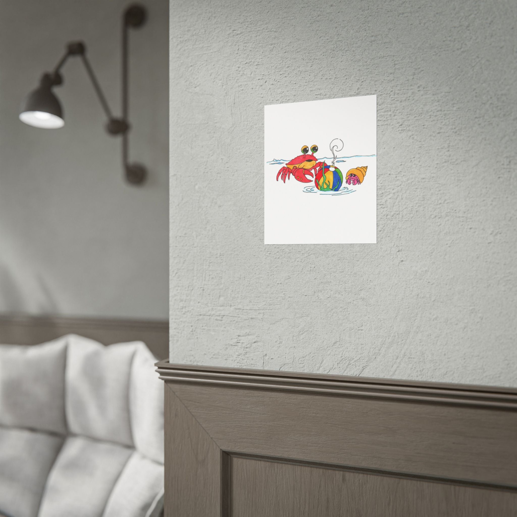 Crab - Recovered But at What Cost Print, Hand Drawn Crab Beach Art, Ocean Story Illustration, Coastal Nursery Decor