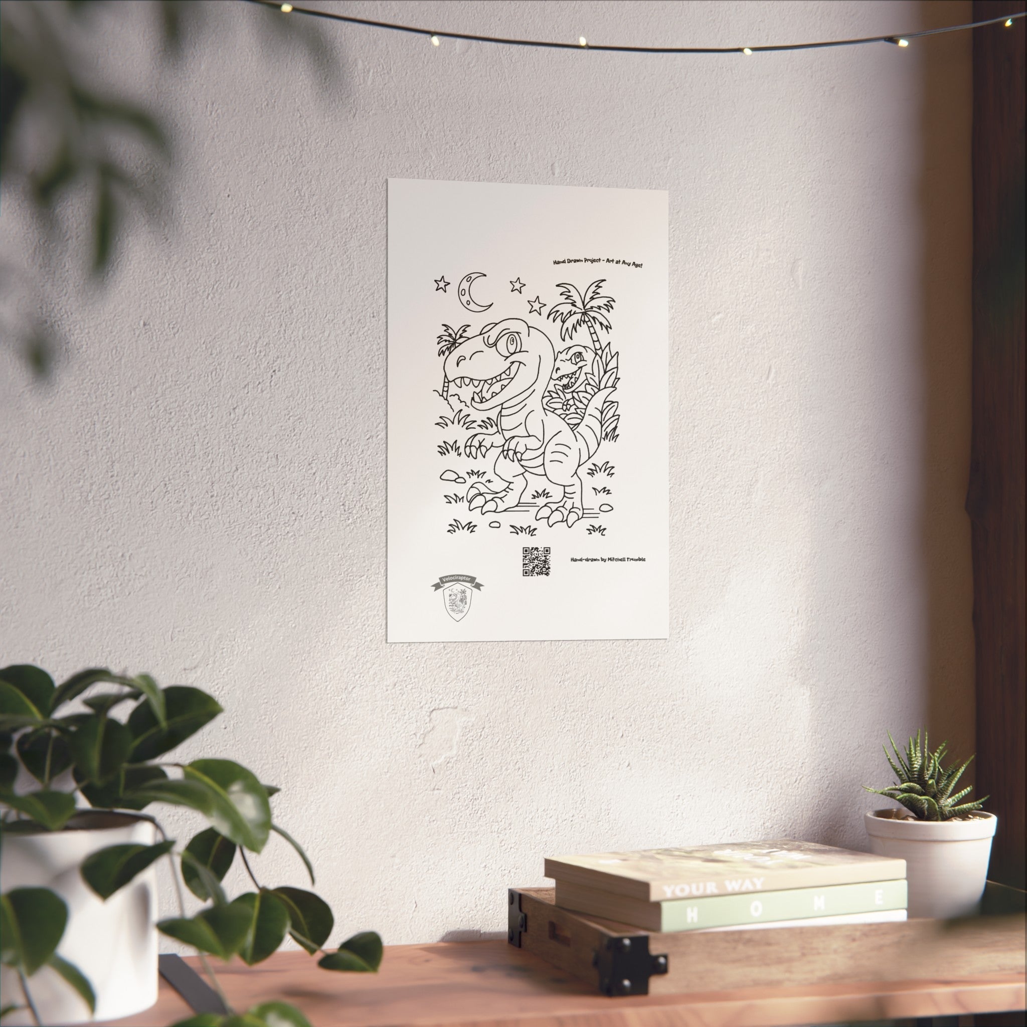 Velociraptor Poster – Hand-Drawn Dino Adventure by Mitchell Trumble | Fun Art for Kids, Families & Collectors