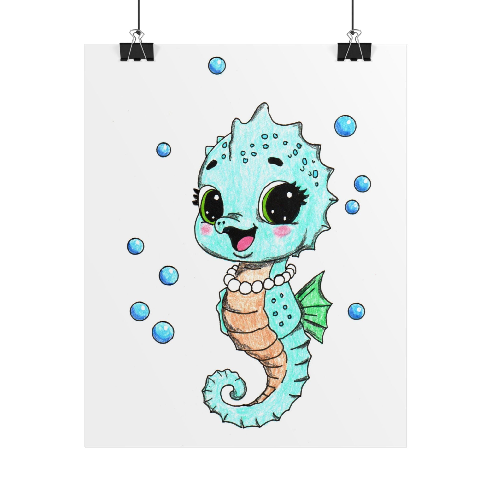 She Found Every Pearl! Seahorse Art Print | Hand-Drawn Seahorse Gift