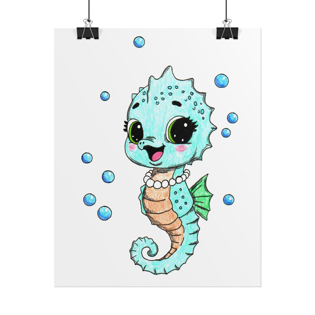 She Found Every Pearl! Seahorse Art Print | Hand-Drawn Seahorse Gift