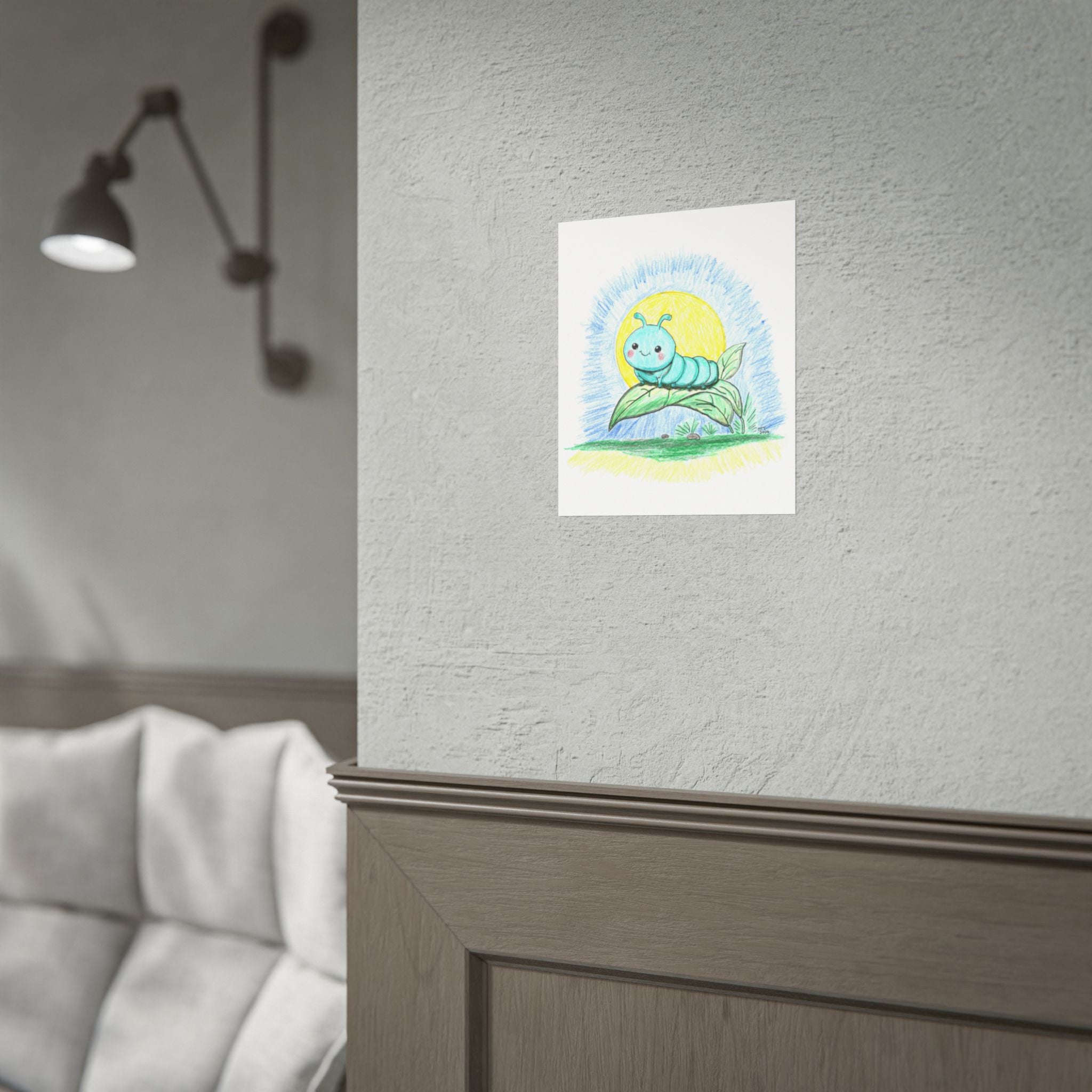 Bobbie the Smiling Inchworm Wall Art | Cute Caterpillar Nursery Print | Hand Drawn Garden Bug Art