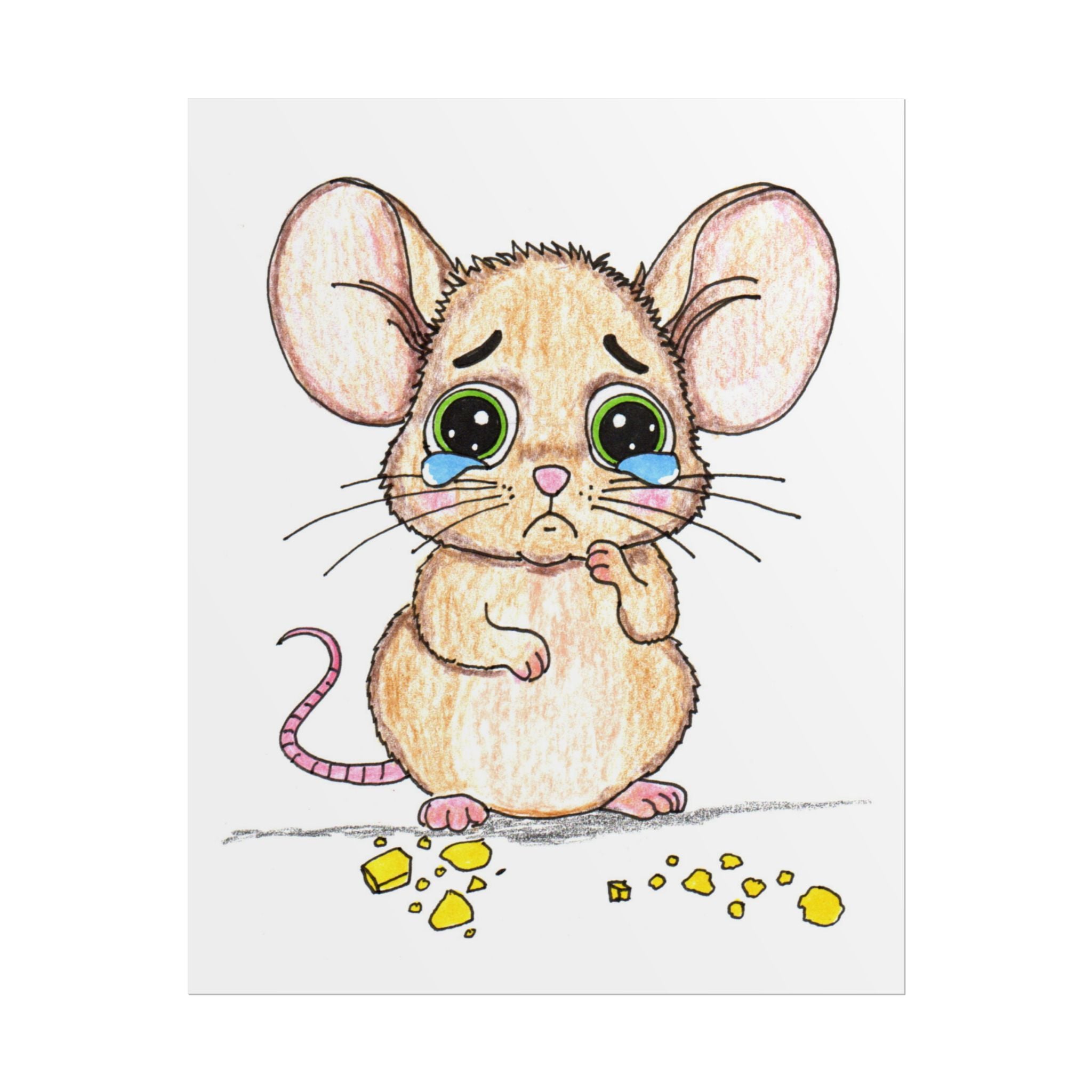 Mouse Looking for Cheese - Cute Mouse Wall Art Print - Hand Colored Nursery Decor - Children's Room Artwork