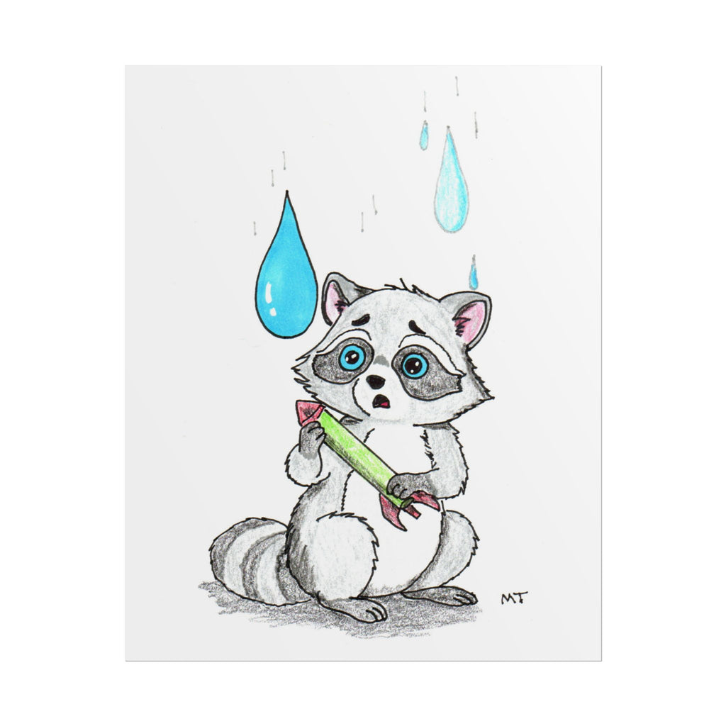 Lost Her Rocket Flame | Sad Raccoon Art Print | Hand Drawn Woodland Wall Decor