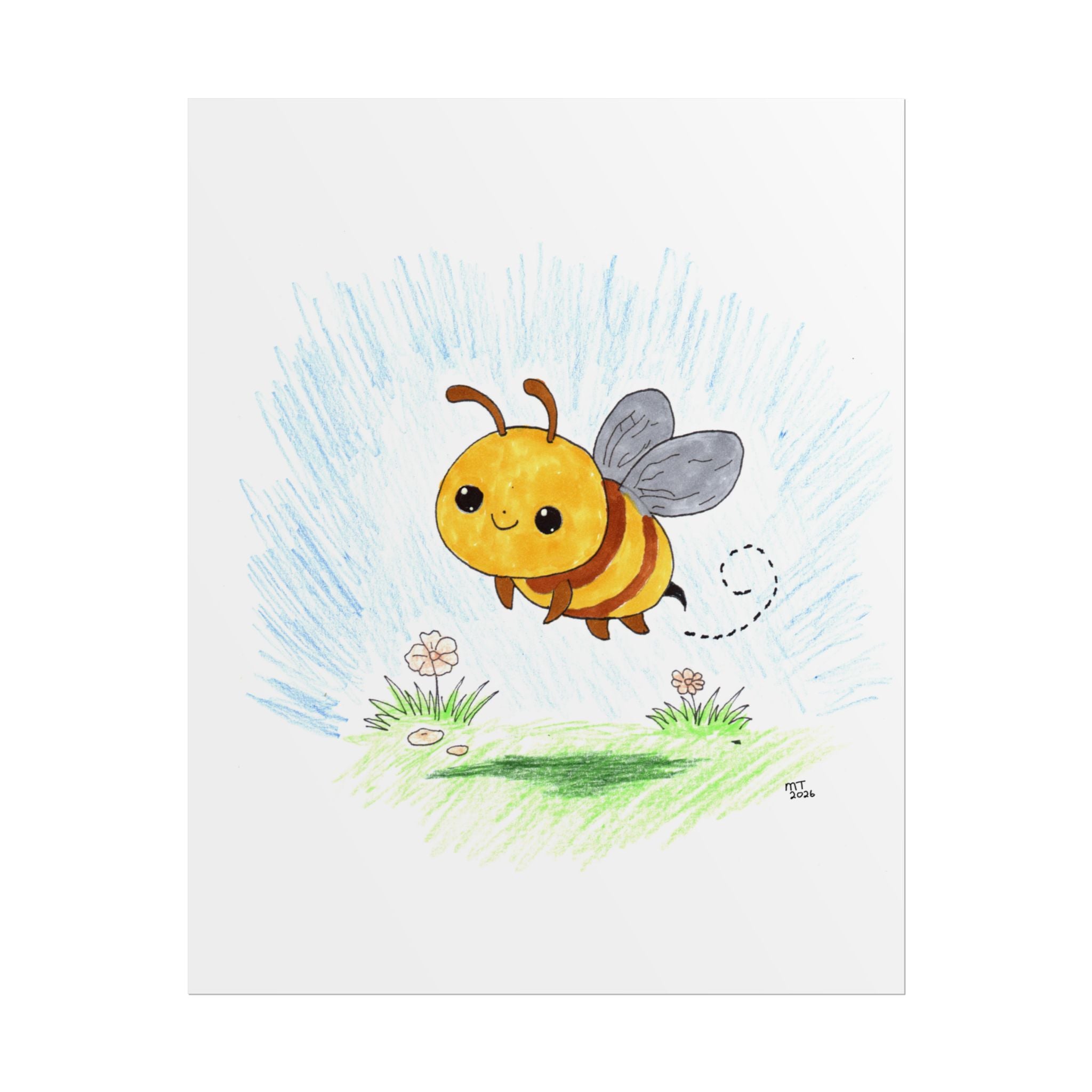 Sunny the Bee Wall Art | Cute Bee Nursery Print | Hand Drawn Bumblebee Art