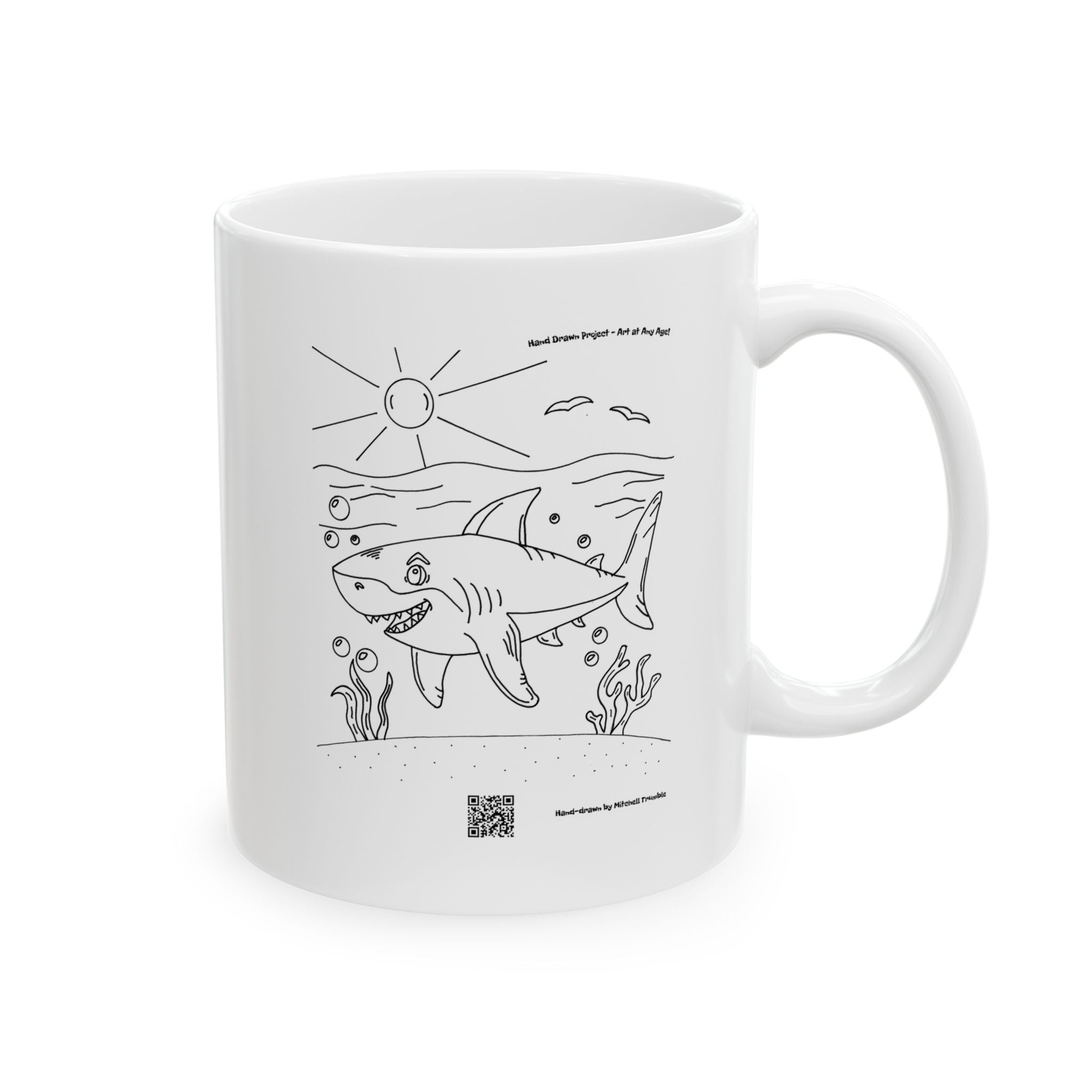 Great White Shark – Hand-Drawn Ocean Coffee Cup