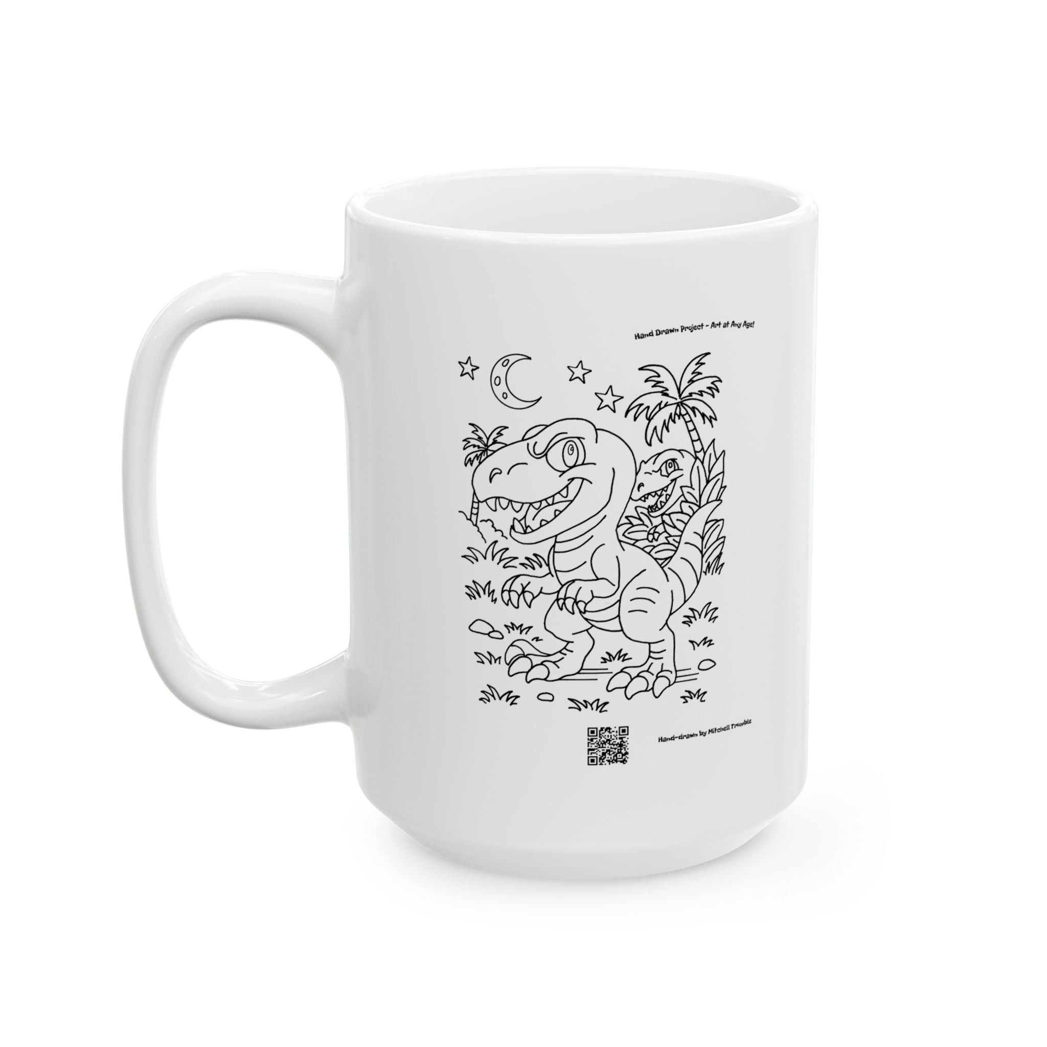 Velociraptor Mug – Hand-Drawn Dinosaur Art by Mitchell Trumble | Fun Gift for Dino Fans, Kids & Coffee Lovers