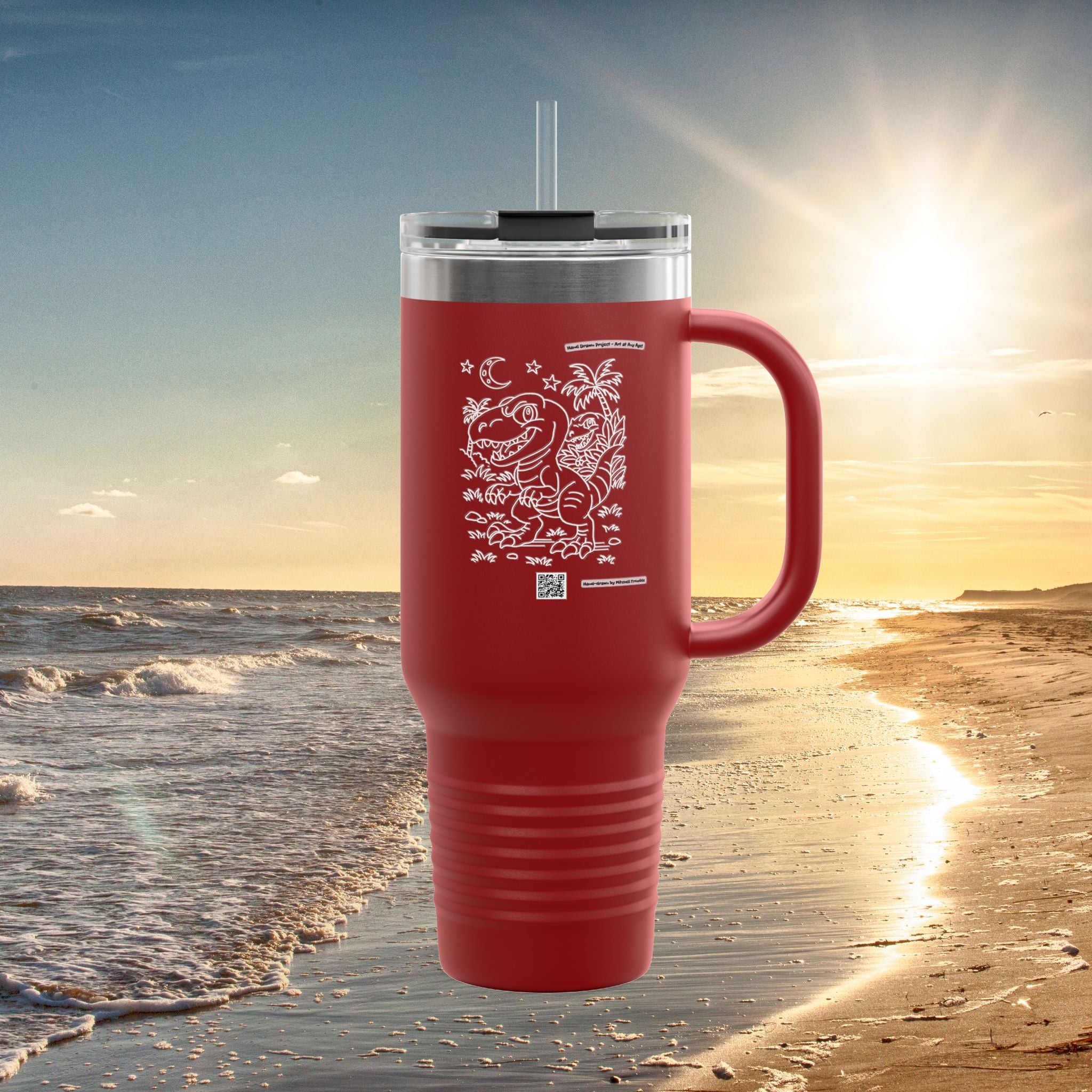 Velociraptor Travel Mug | Hand-Drawn Dino Art by Mitchell Trumble | Spill-Resistant Stainless Steel Tumbler