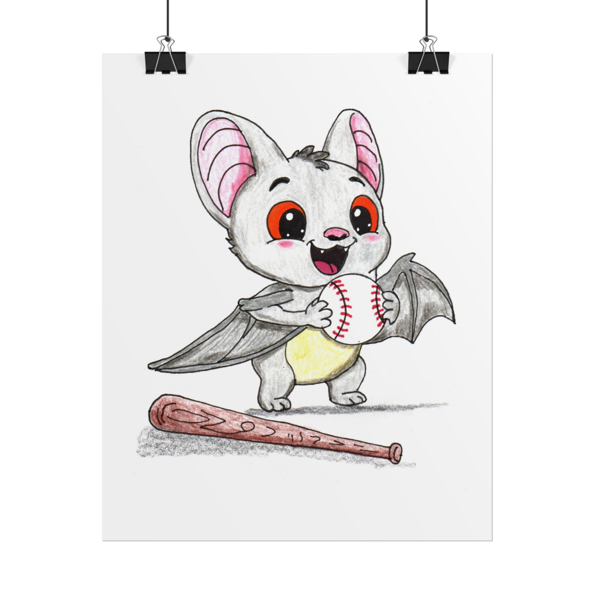 Found His Baseball Print | Happy Bat Wall Art | Lost & Found Critter Baseball Art