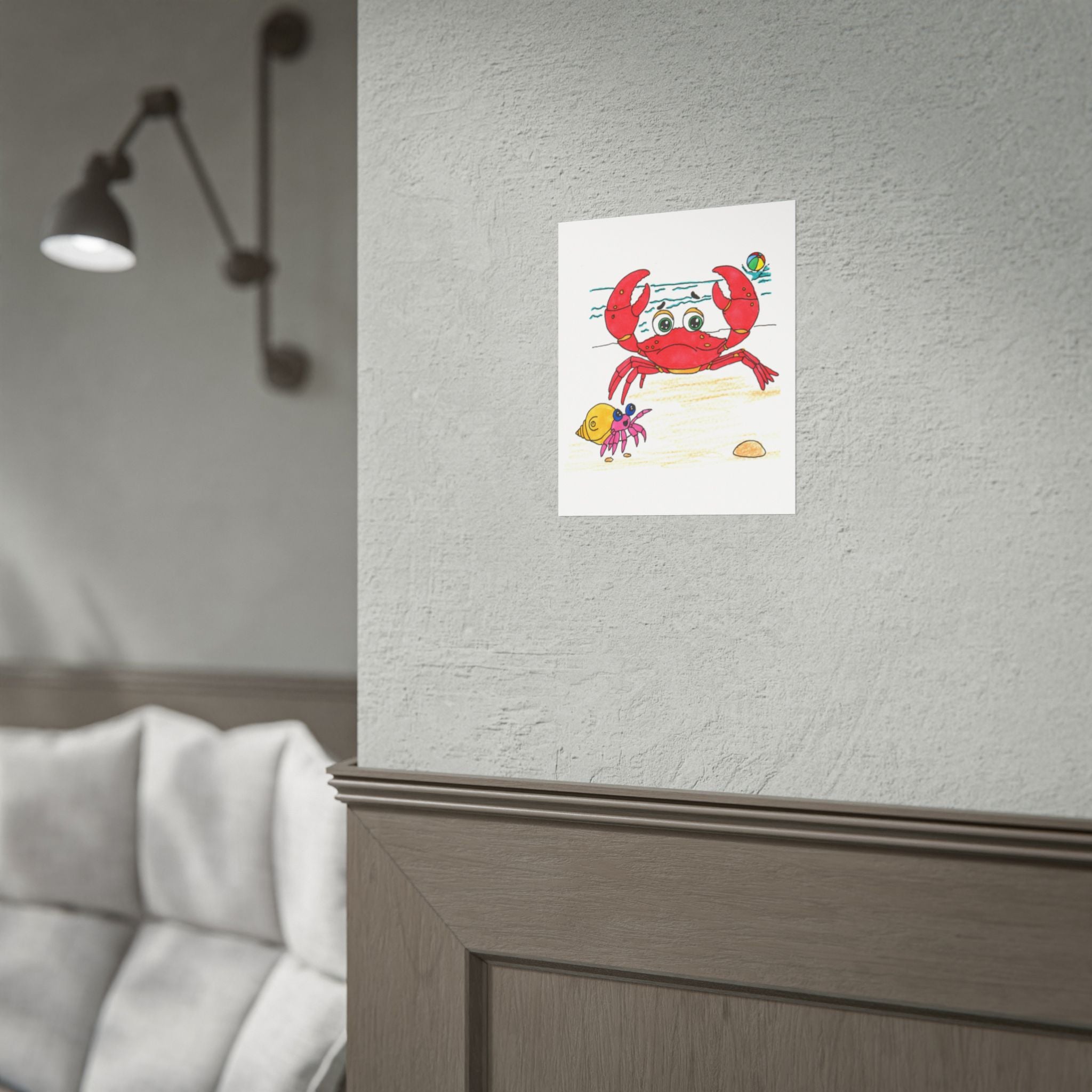 Crab - They Started Searching Together Print, Hand Drawn Crab Wall Art, Ocean Friendship Decor, Beach Animal Illustration