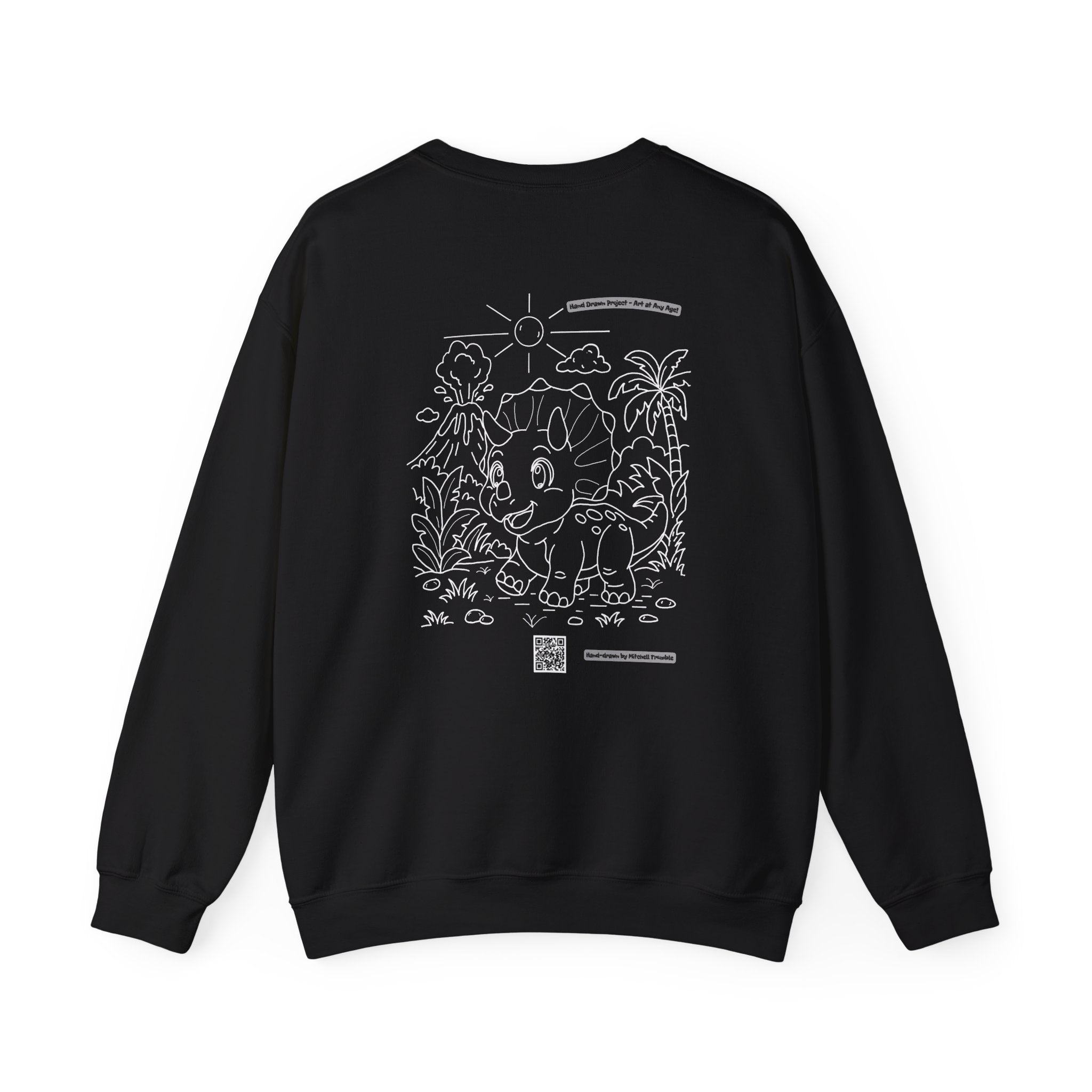 Triceratops Crewneck Sweatshirt | Unisex Fit | Hand-Drawn Dinosaur with QR Code