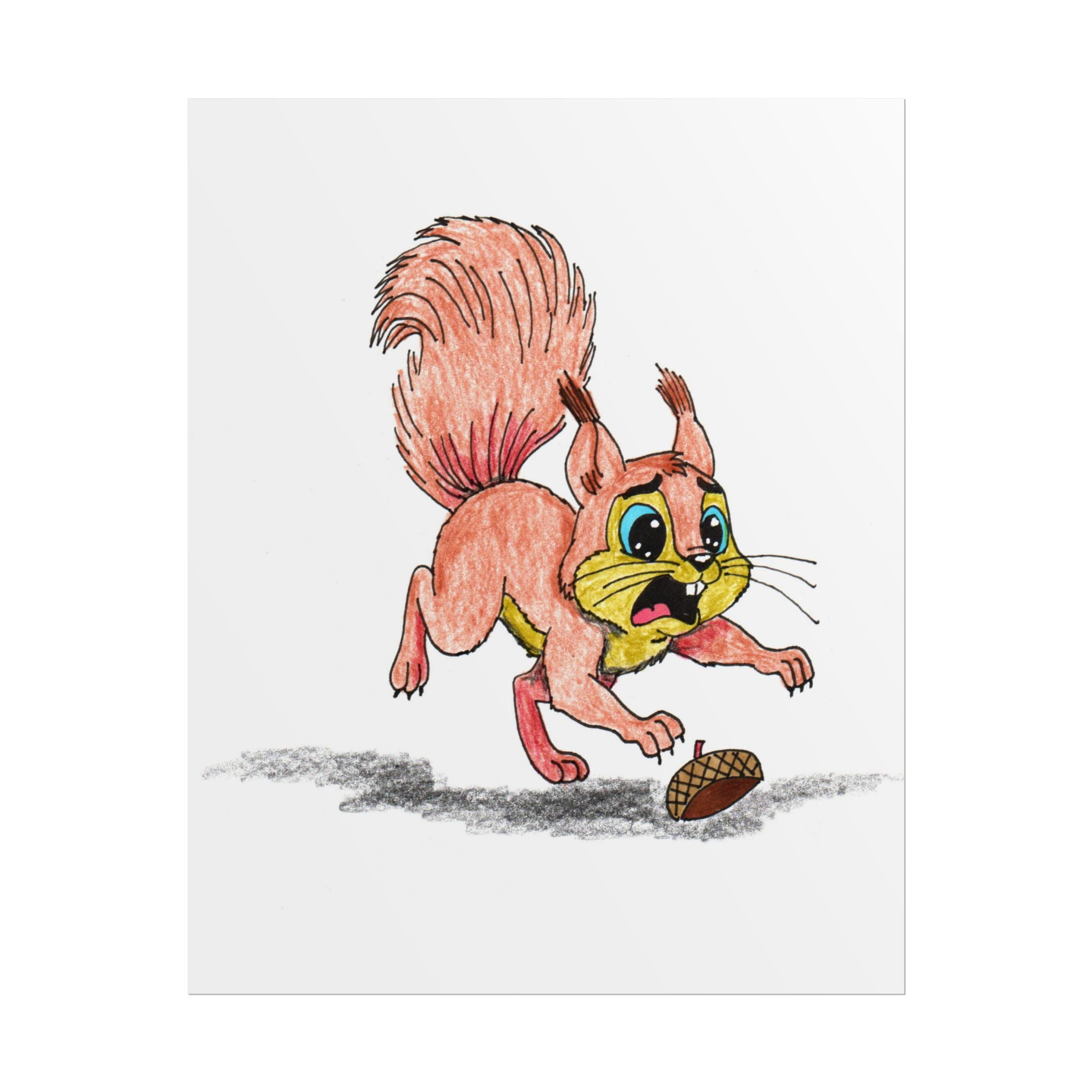 Squirrel Lost Her Acorn Art Print | Cute Woodland Animal Wall Decor