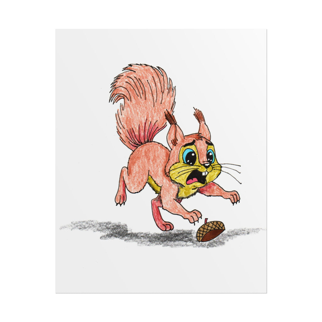 Squirrel Lost Her Acorn Art Print | Cute Woodland Animal Wall Decor