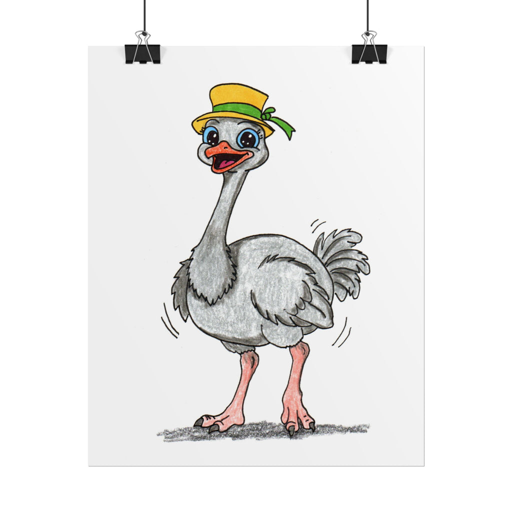Found Her Hat Ostrich Print | Happy Ostrich Wall Art | Hand Drawn Bird Illustration