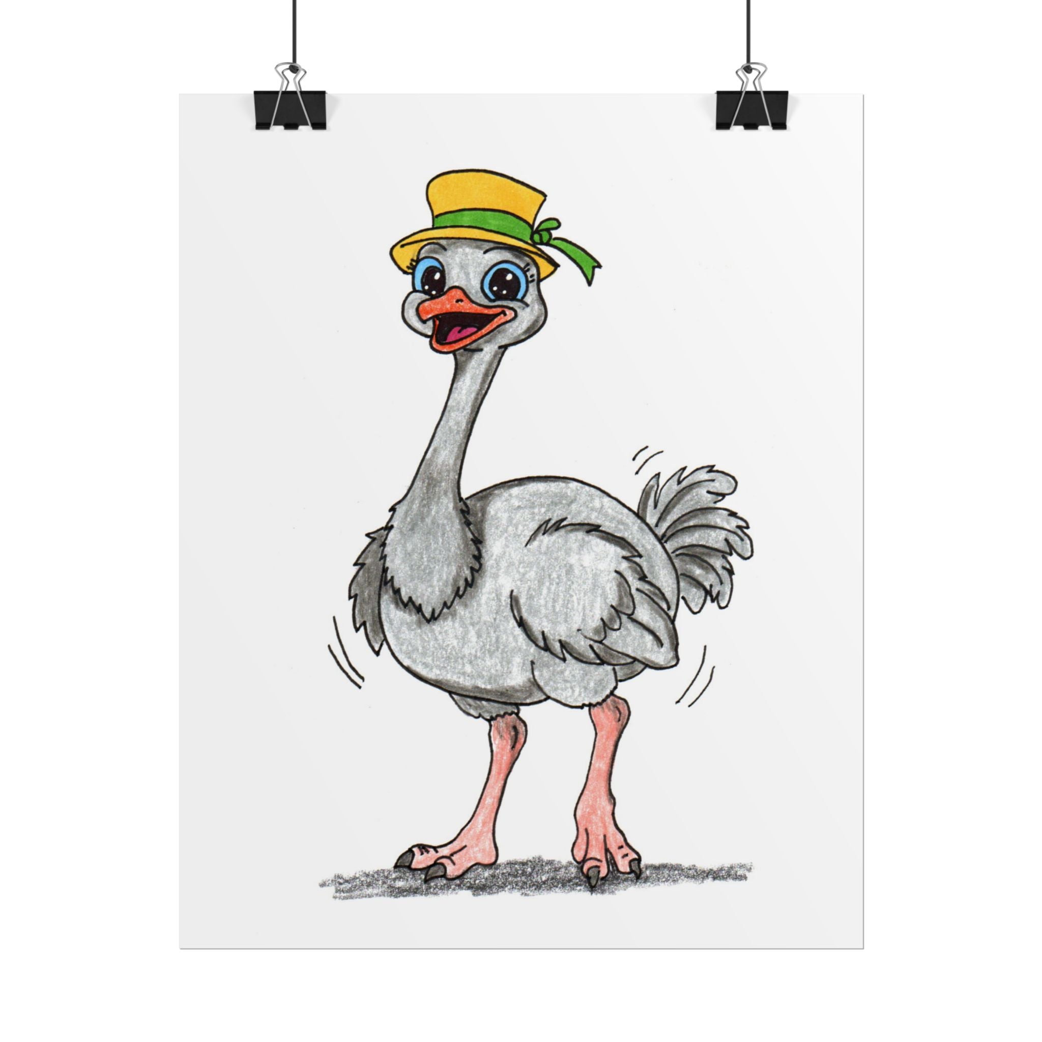 Found Her Hat Ostrich Print | Happy Ostrich Wall Art | Hand Drawn Bird Illustration