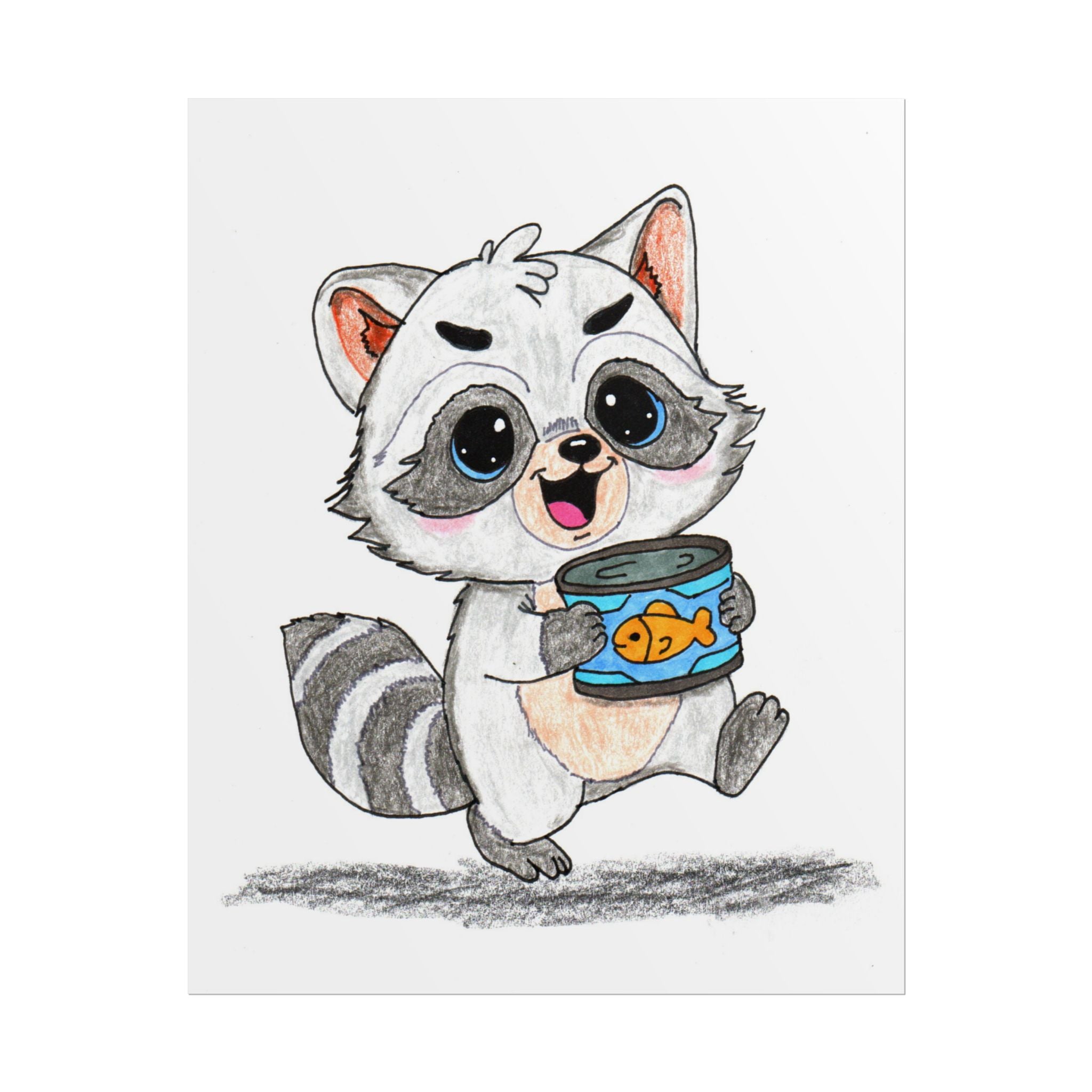 Happy Raccoon Print | Found Treasure Raccoon Wall Art | Hand Drawn Woodland Animal