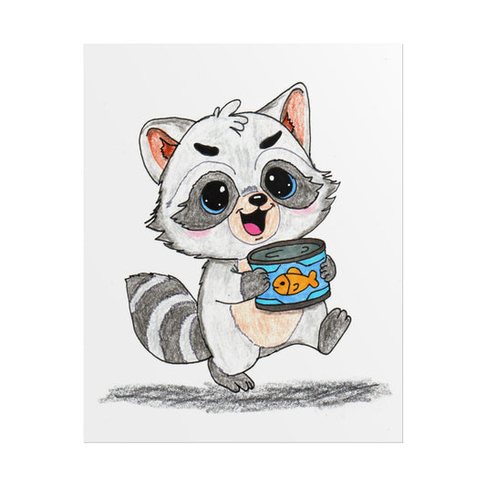 Happy Raccoon Print | Found Treasure Raccoon Wall Art | Hand Drawn Woodland Animal