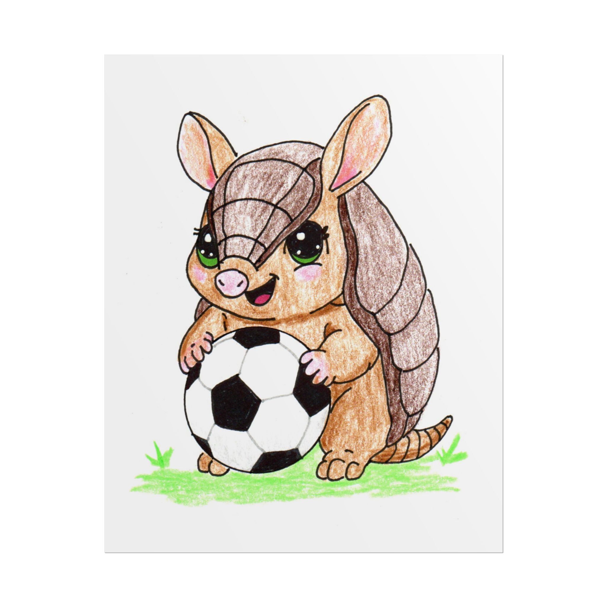 Found Her Soccer Ball Armadillo Print, Cute Woodland Sports Nursery Art