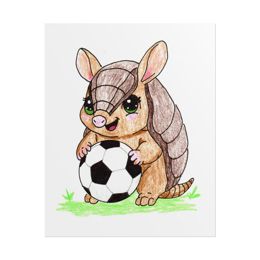 Found Her Soccer Ball Armadillo Print, Cute Woodland Sports Nursery Art