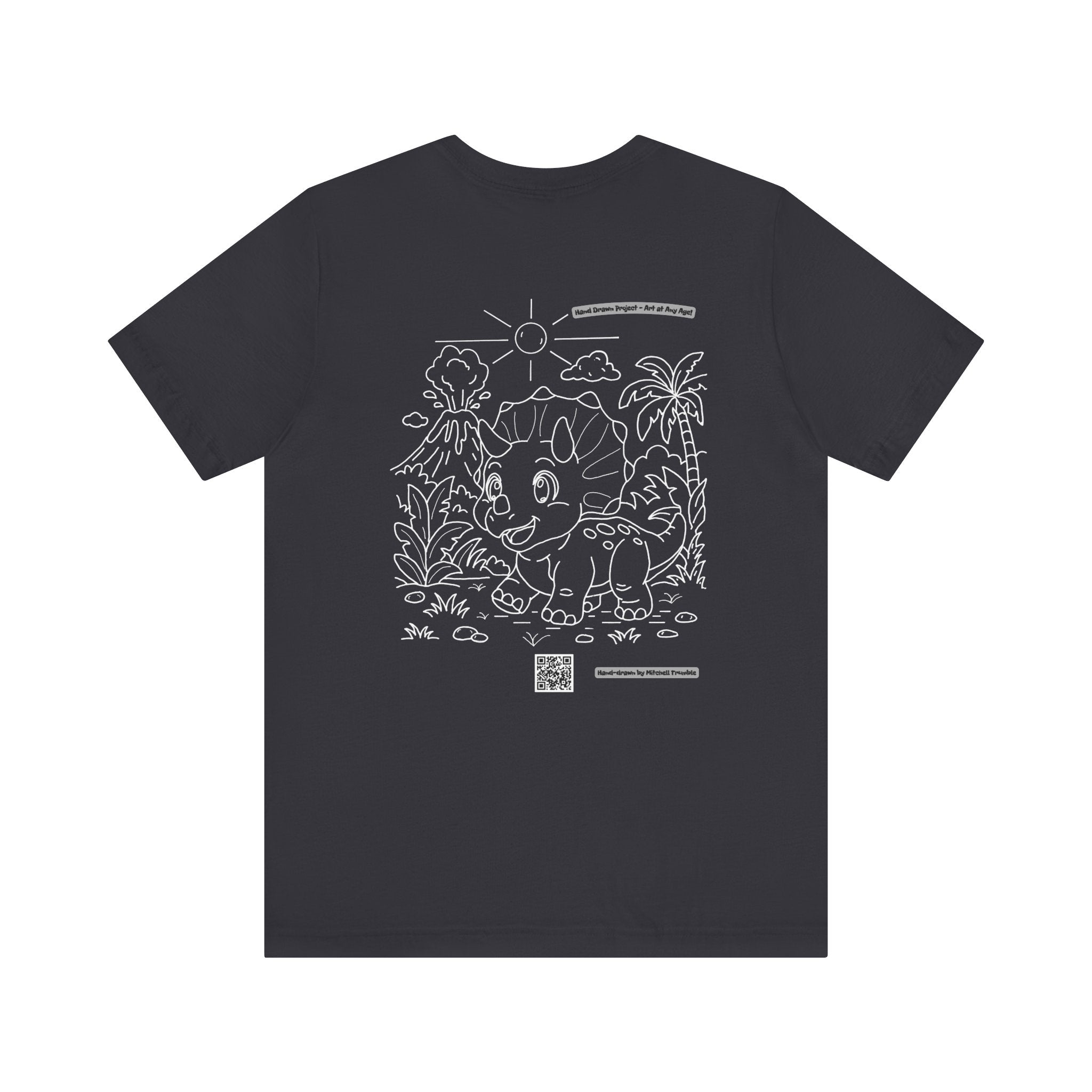 Triceratops Unisex T-Shirt | Bella+Canvas 3001 | Hand-Drawn Dino with QR Code