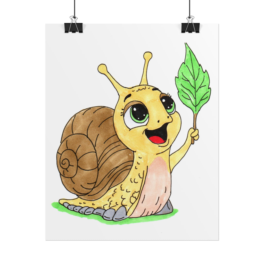Happy Snail Found Her Leaf Print, Hand Drawn Snail Wall Art, Cute Garden Decor, Whimsical Nature Illustration, Lost & Found Critter