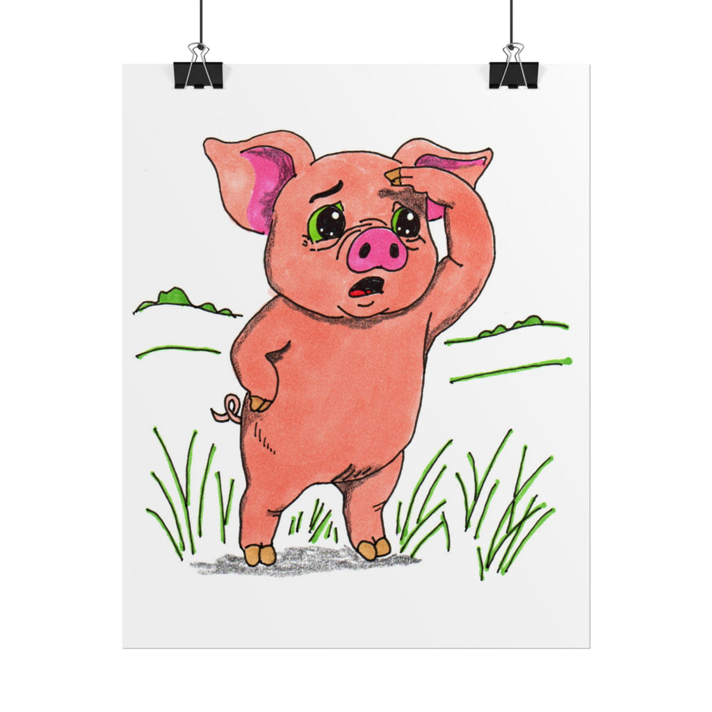 Hand Drawn Pig Looking for Mud Print, Cute Farm Animal Wall Art, Nursery Decor, Pig Illustration, 8x10 Children's Room Art