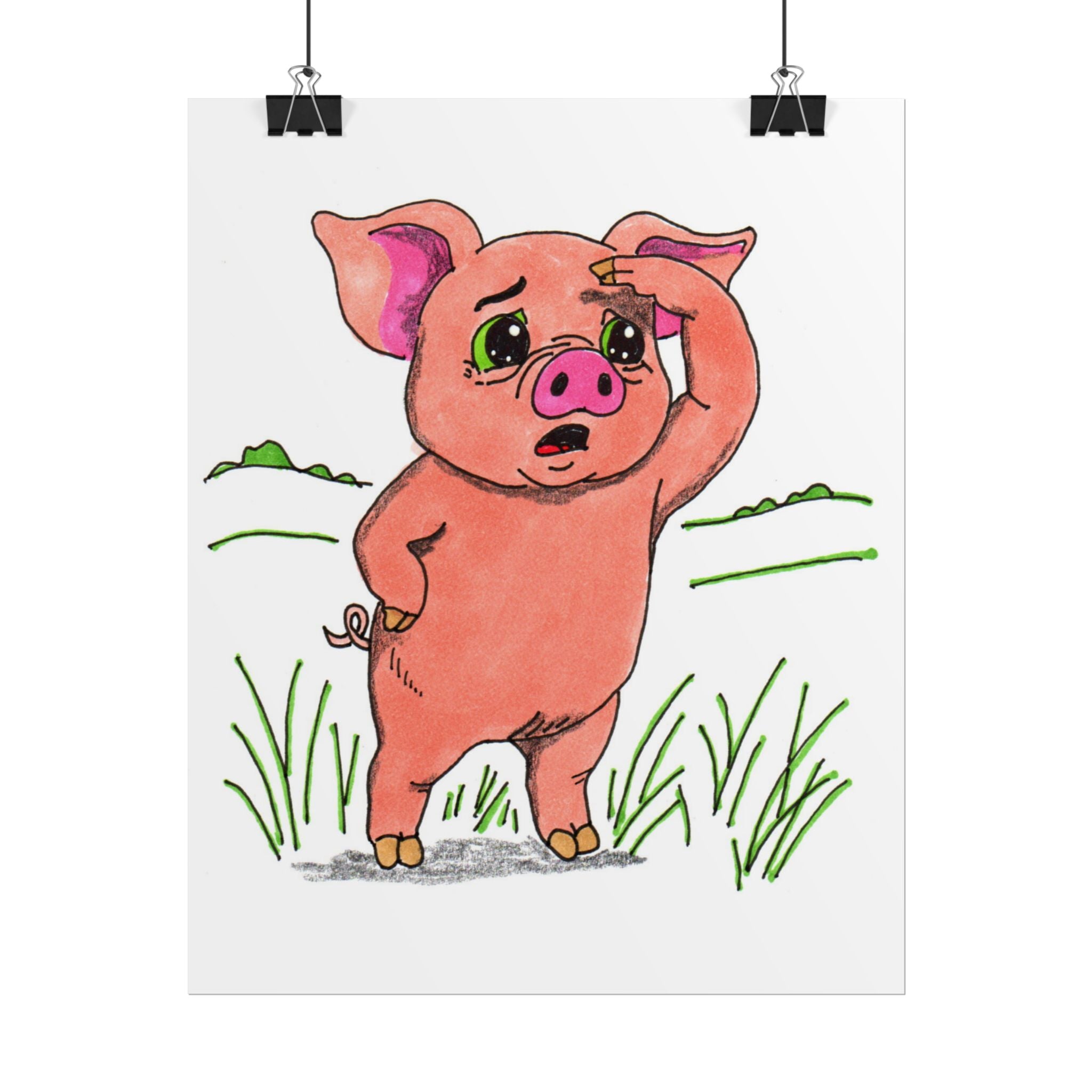 Hand Drawn Pig Looking for Mud Print, Cute Farm Animal Wall Art, Nursery Decor, Pig Illustration, 8x10 Children's Room Art