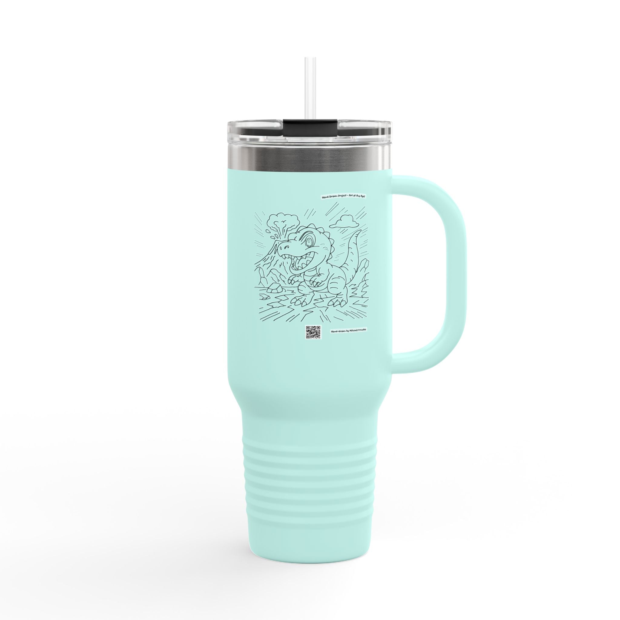 T-Rex Travel Mug | Double-Sided Dino Art with QR Code to watch the artist | Fun Gift for Dino Lovers