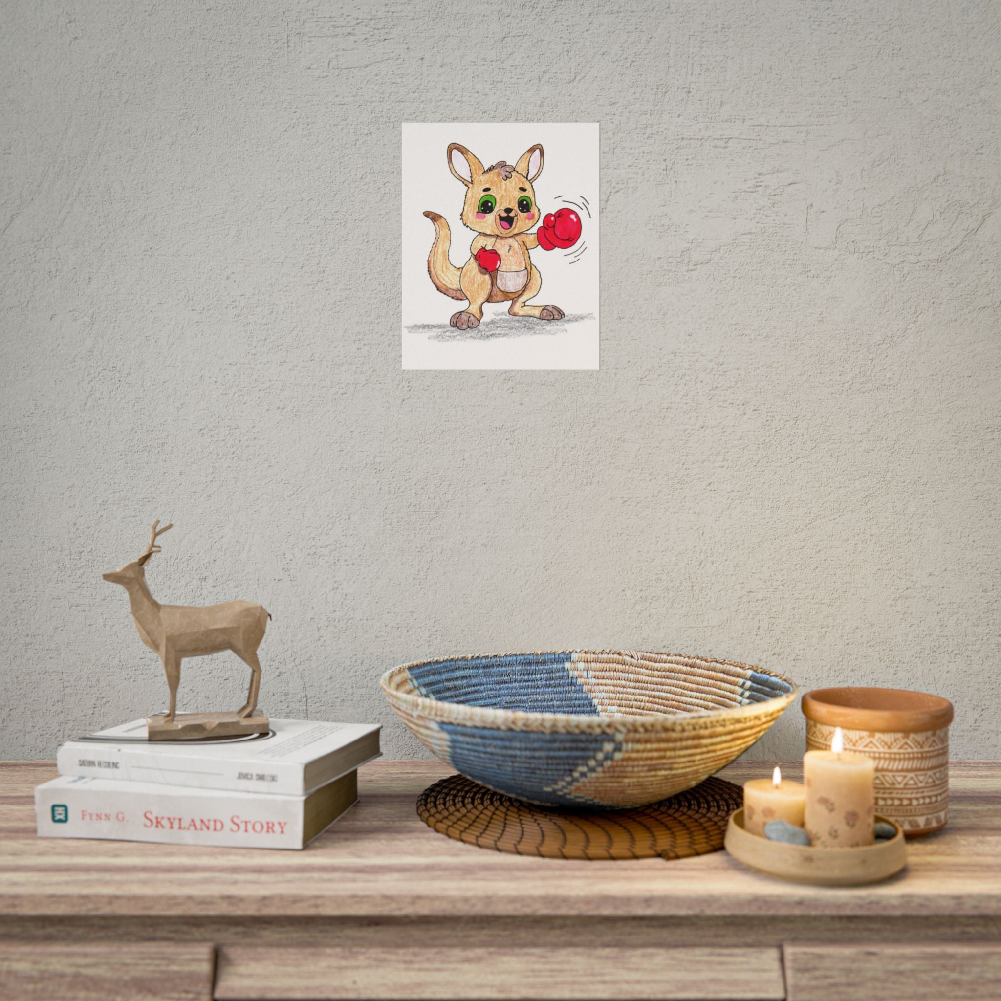 Lost & Found Critters | Kangaroo Found Her Glove Print | Hand Drawn Happy Kangaroo Wall Art | Cute Animal Nursery Decor