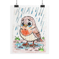 Robin in the Rain Print, Hand Drawn Bird Wall Art, Sad Robin Illustration, Woodland Bird Decor, Nature Nursery Art