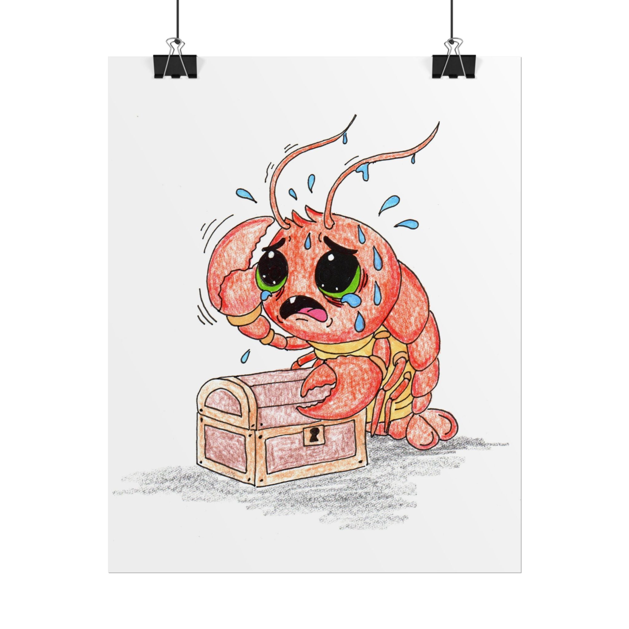 Lobster Lost Her Treasure Key Print, Hand Drawn Nursery Wall Art, Cute Ocean Critter Illustration, Lost & Found Critters Decor