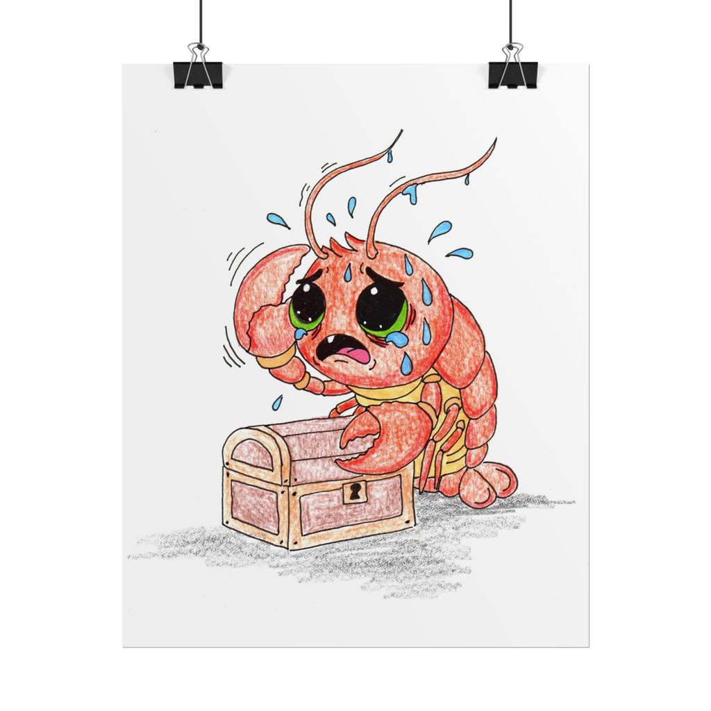 Lobster Lost Her Treasure Key Print, Hand Drawn Nursery Wall Art, Cute Ocean Critter Illustration, Lost & Found Critters Decor