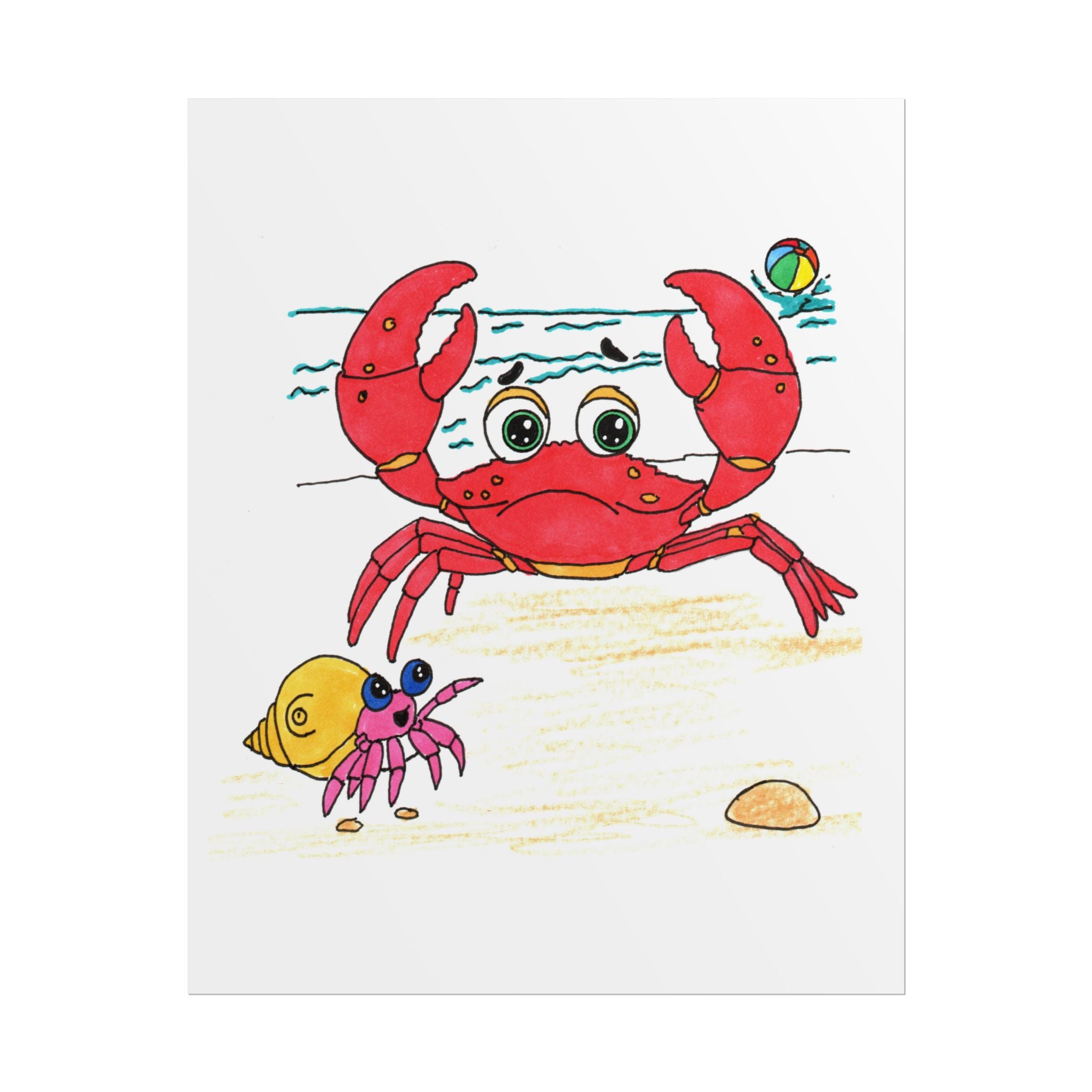 Crab - They Started Searching Together Print, Hand Drawn Crab Wall Art, Ocean Friendship Decor, Beach Animal Illustration