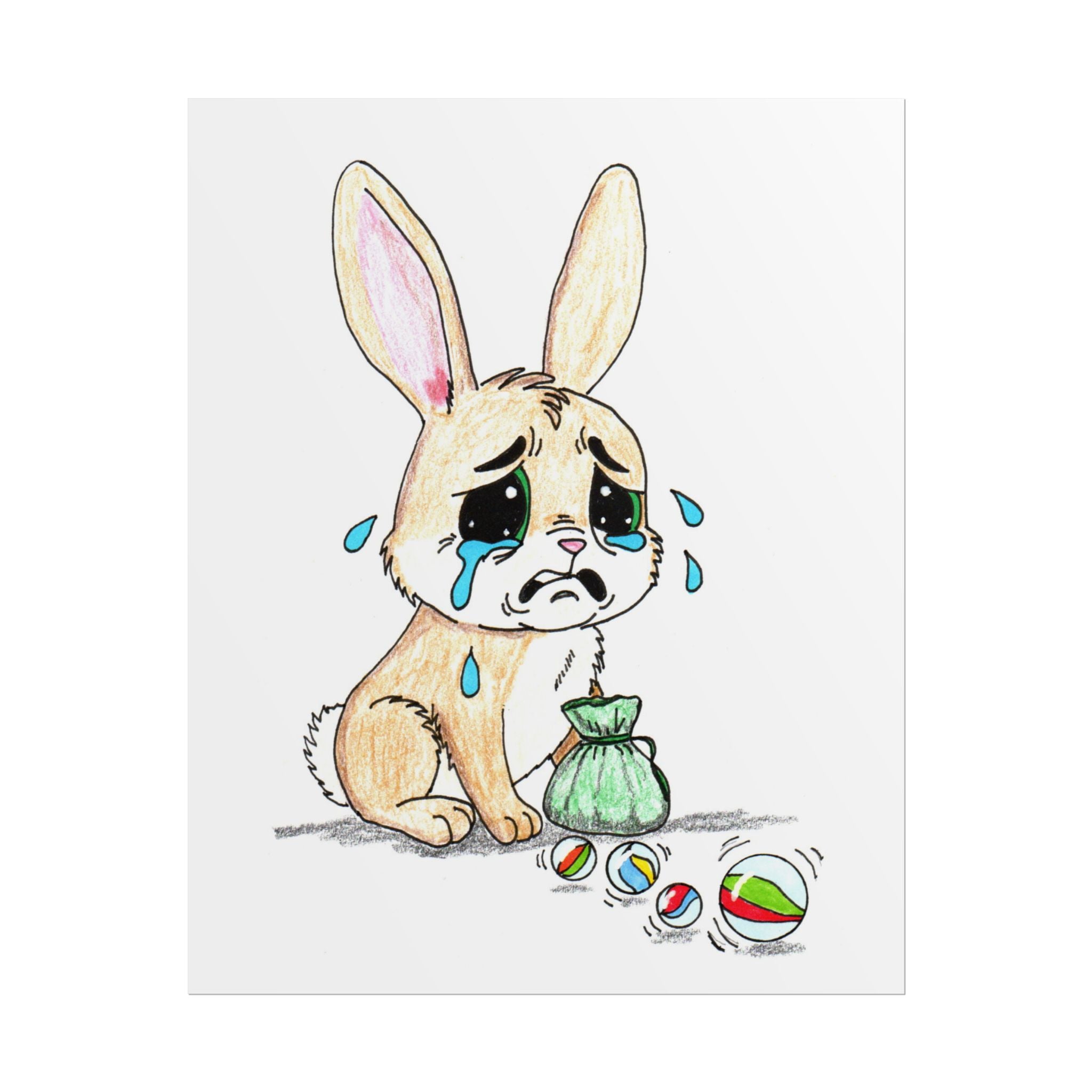 Lost Her Marbles Rabbit Art Print | Hand Drawn Bunny Wall Decor |
