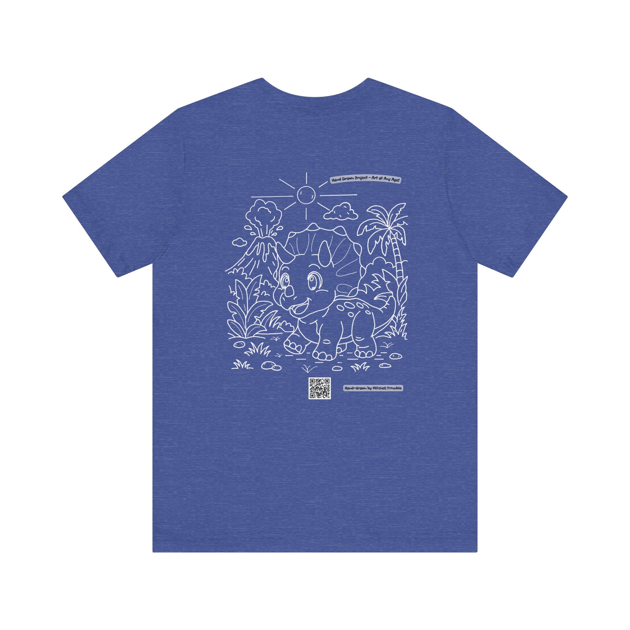Triceratops Unisex T-Shirt | Bella+Canvas 3001 | Hand-Drawn Dino with QR Code