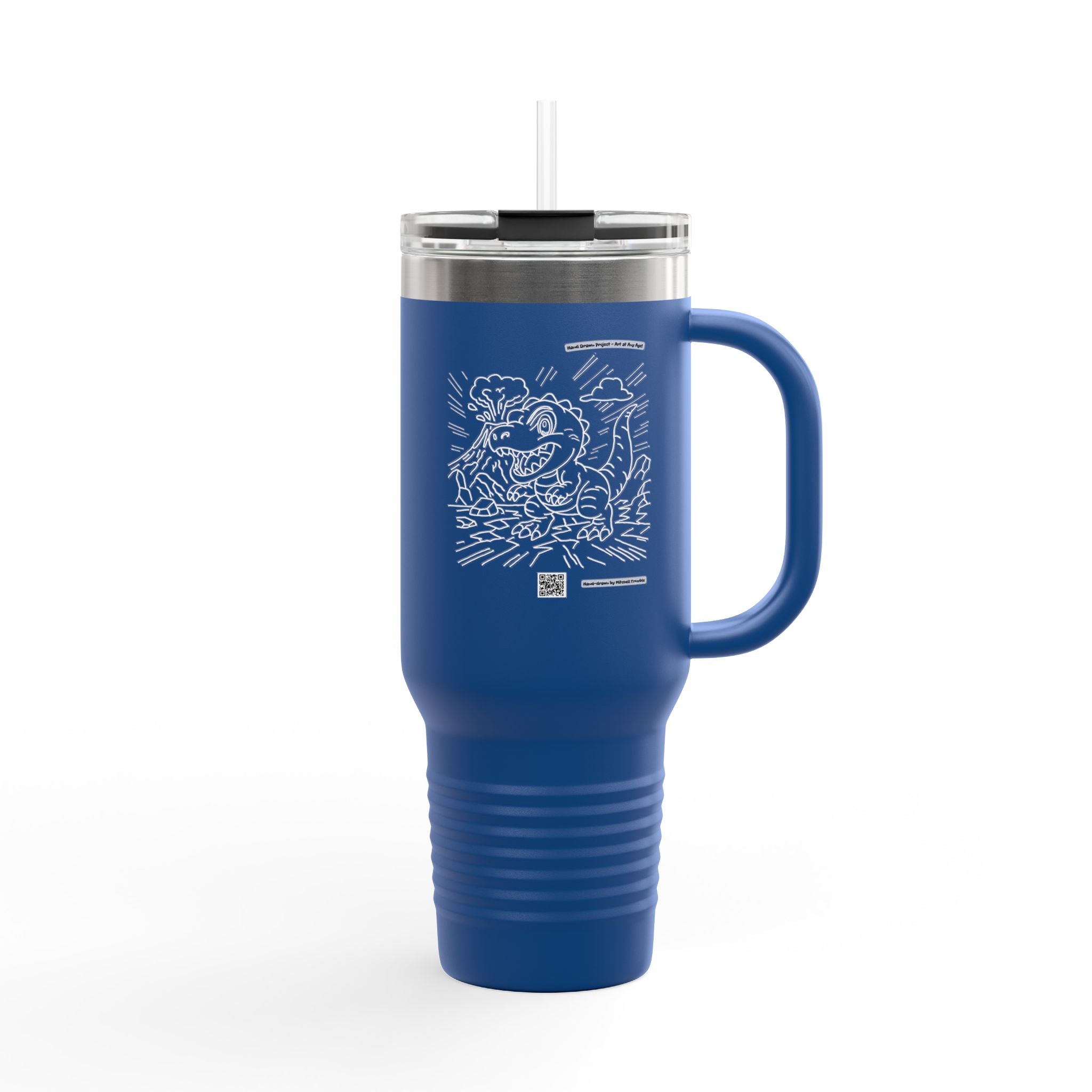 T-Rex Travel Mug | Double-Sided Dino Art with QR Code to watch the artist | Fun Gift for Dino Lovers