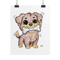 Happy Puppy Found Bone Wall Art Print, Hand Drawn Dog Illustration