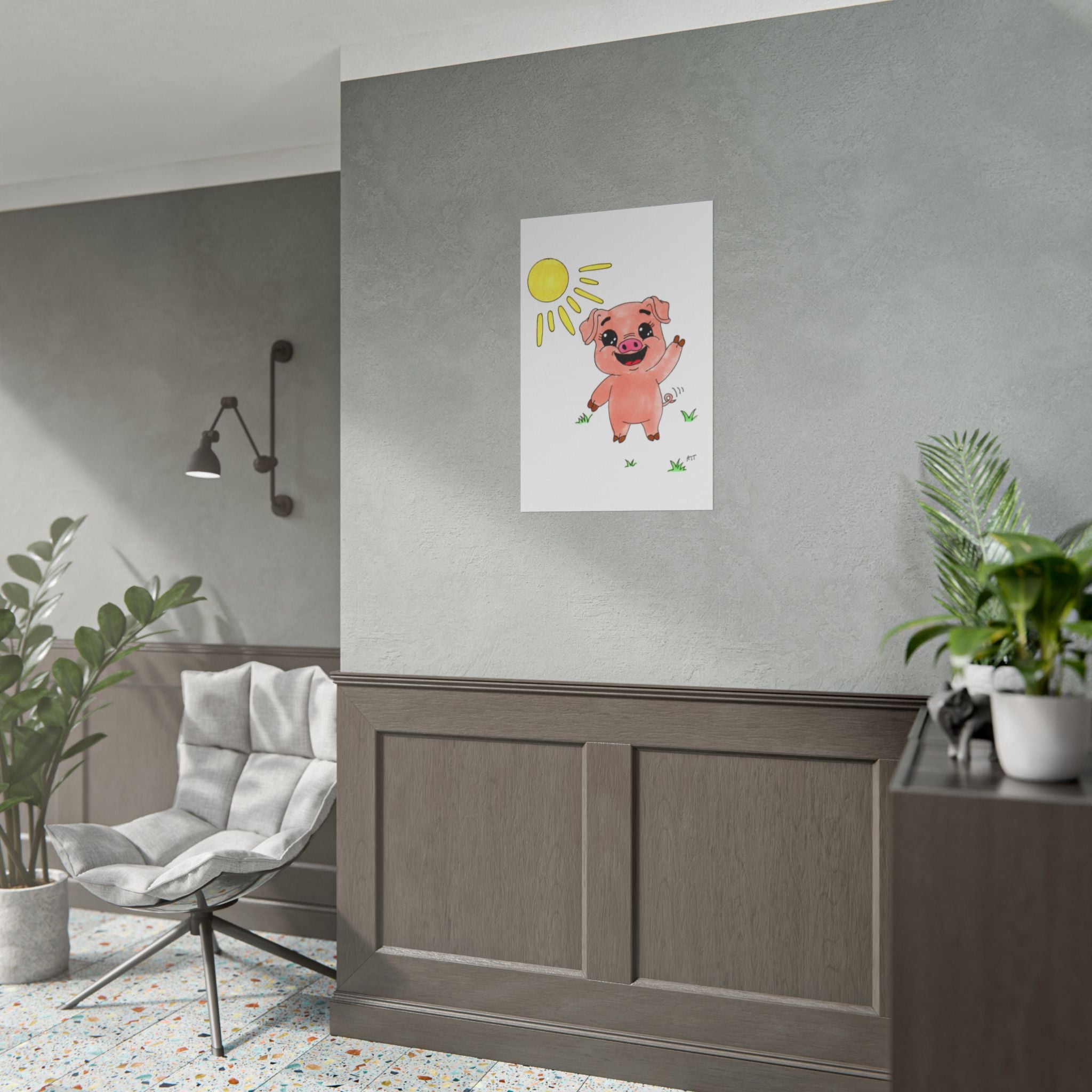 Penny Found Her Sunshine , Hand Drawn Farm Animal Wall Art,  Whimsical Country Illustration