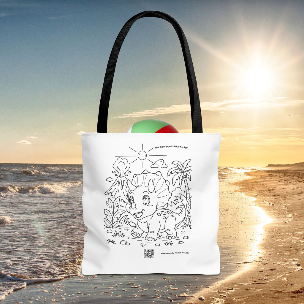 Triceratops Tote Bag | Hand-Drawn Dinosaur Art by Mitchell Trumble | Fun Gift for Dino Fans