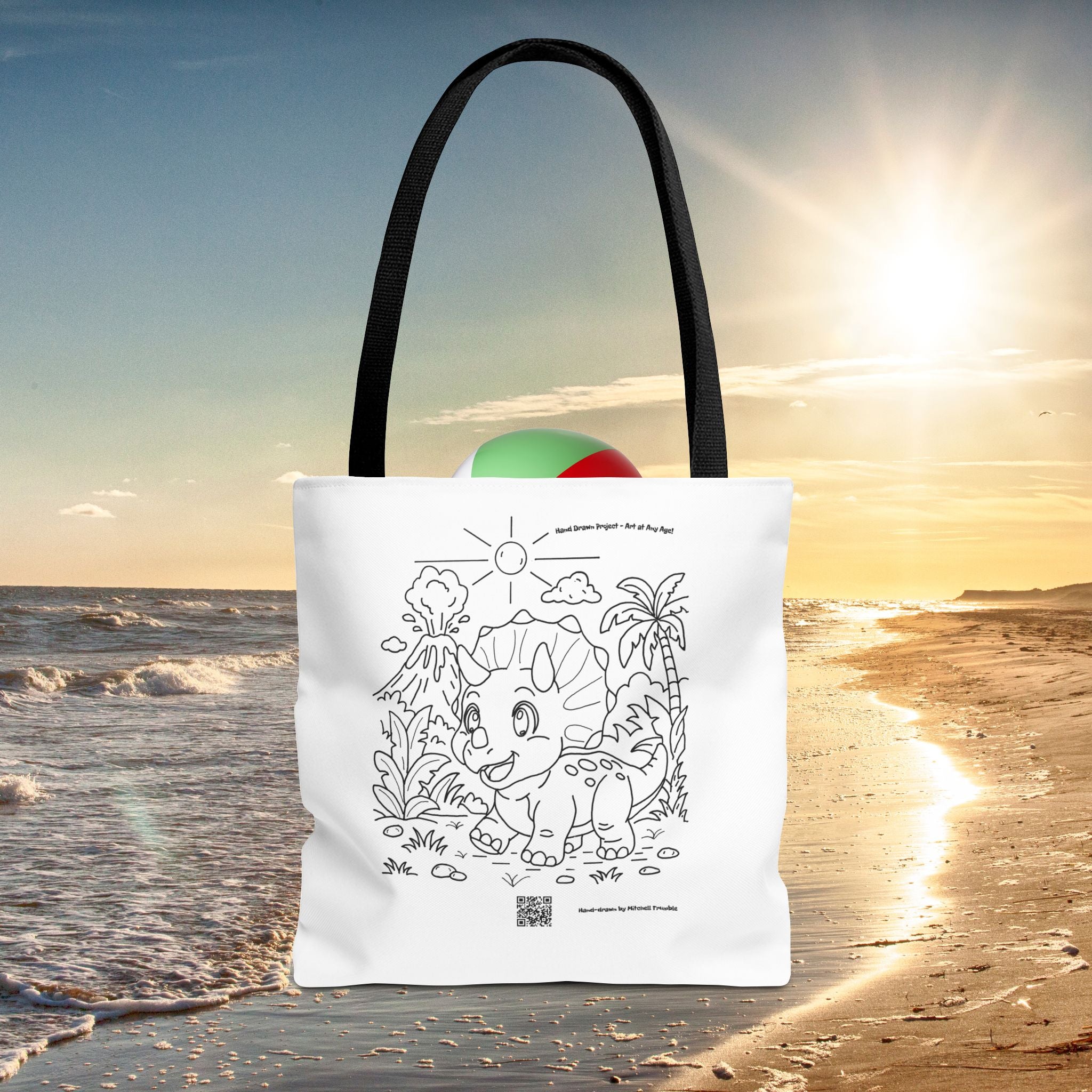 Triceratops Tote Bag | Hand-Drawn Dinosaur Art by Mitchell Trumble | Fun Gift for Dino Fans