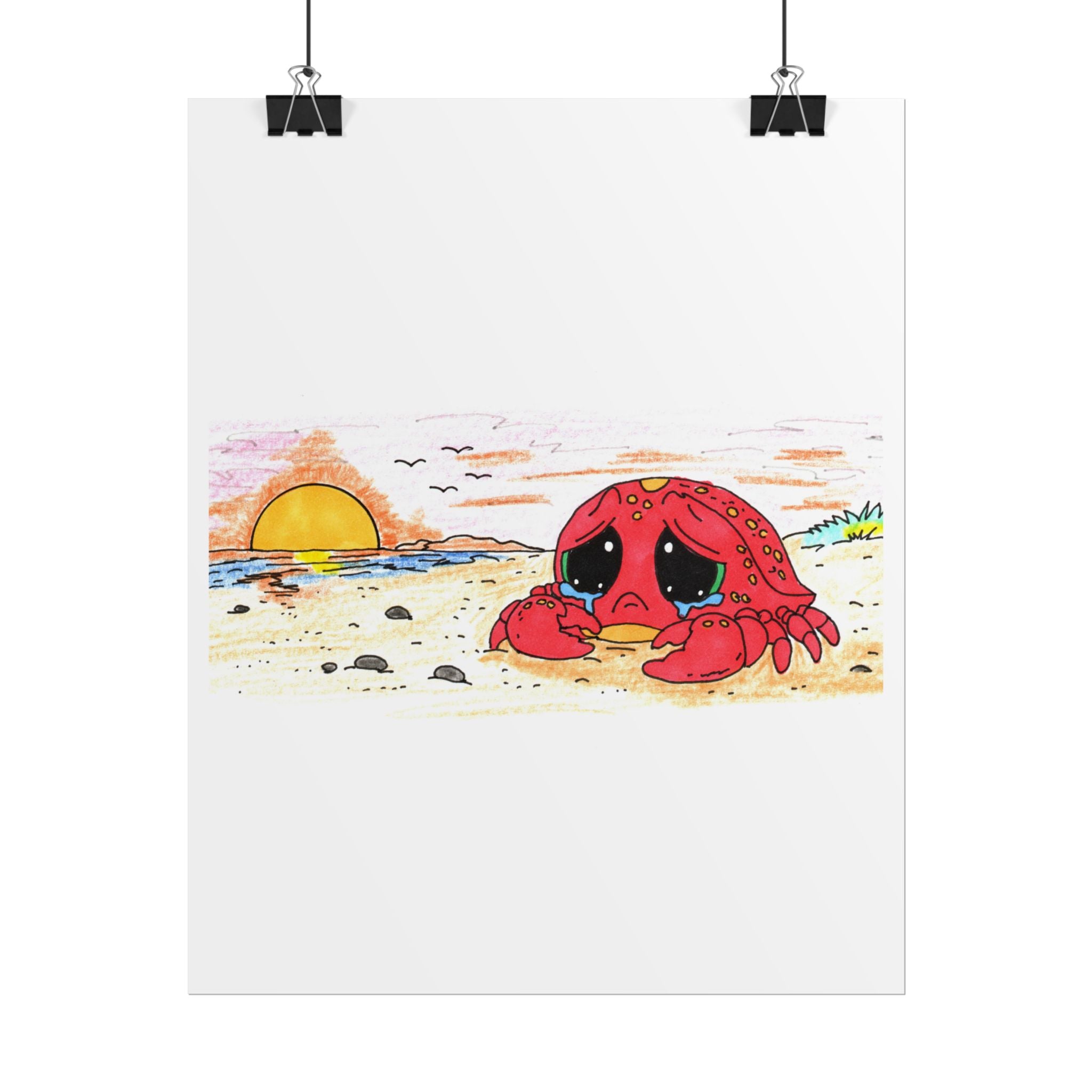 Crab - Sad Crab Searched all Day Print, Hand Drawn Crab Wall Art, Whimsical Nursery Decor, Woodland Animal Illustration