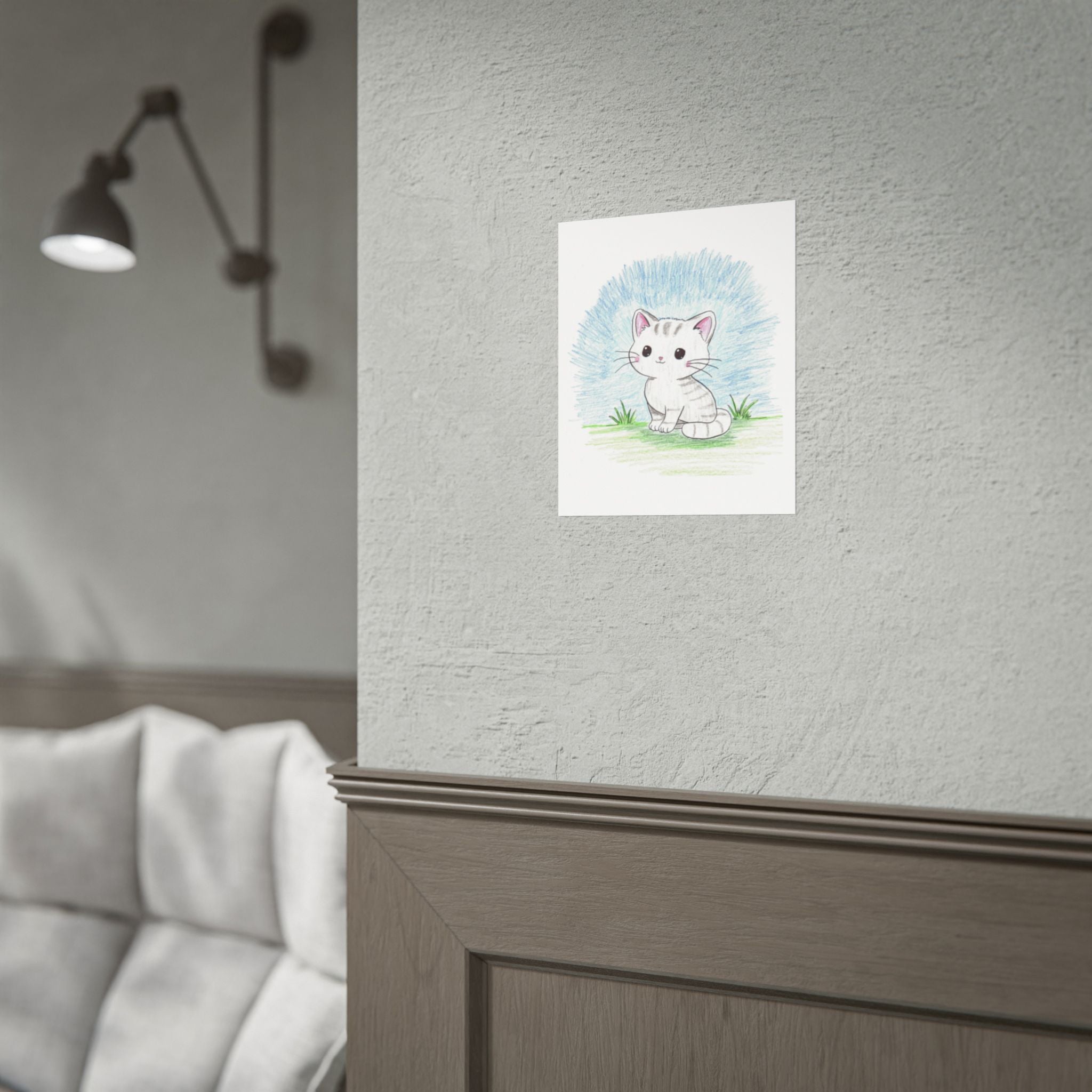Cute Sitting Kitten Print, Hand Drawn Cat Wall Art, Nursery Decor, Whimsical Kitty Illustration