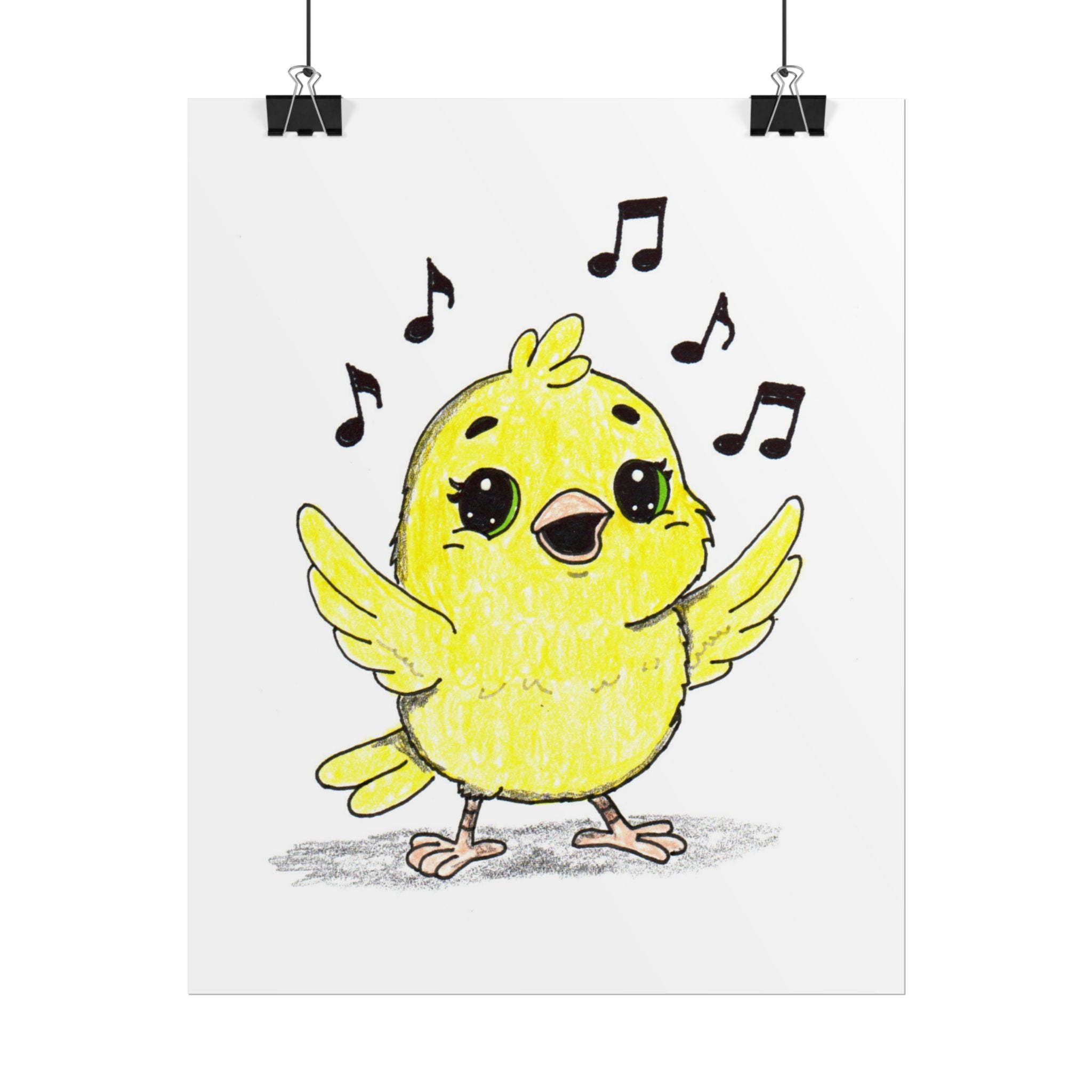Happy Canary Found Her Song Art Print | Hand Drawn Bird Wall Decor |